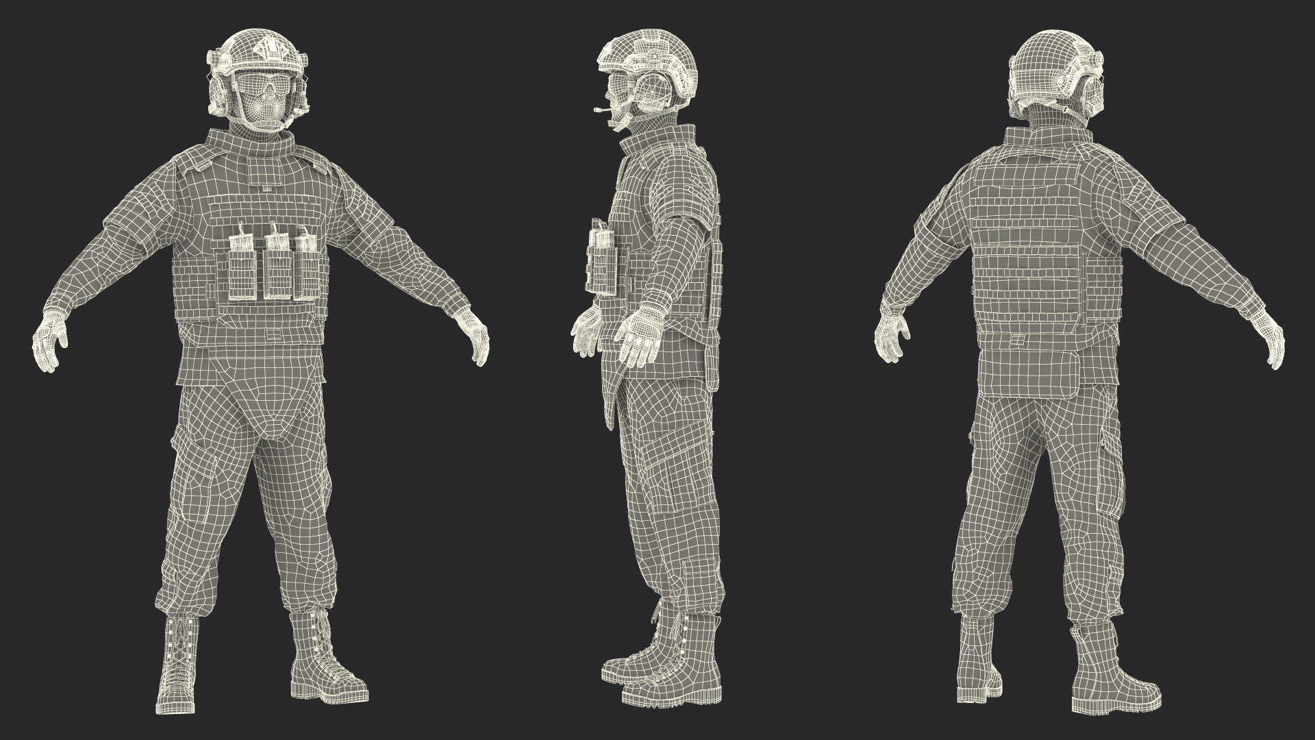 3D model Soldier in Green Gear and Assault Rifle Rigged for Cinema 4D
