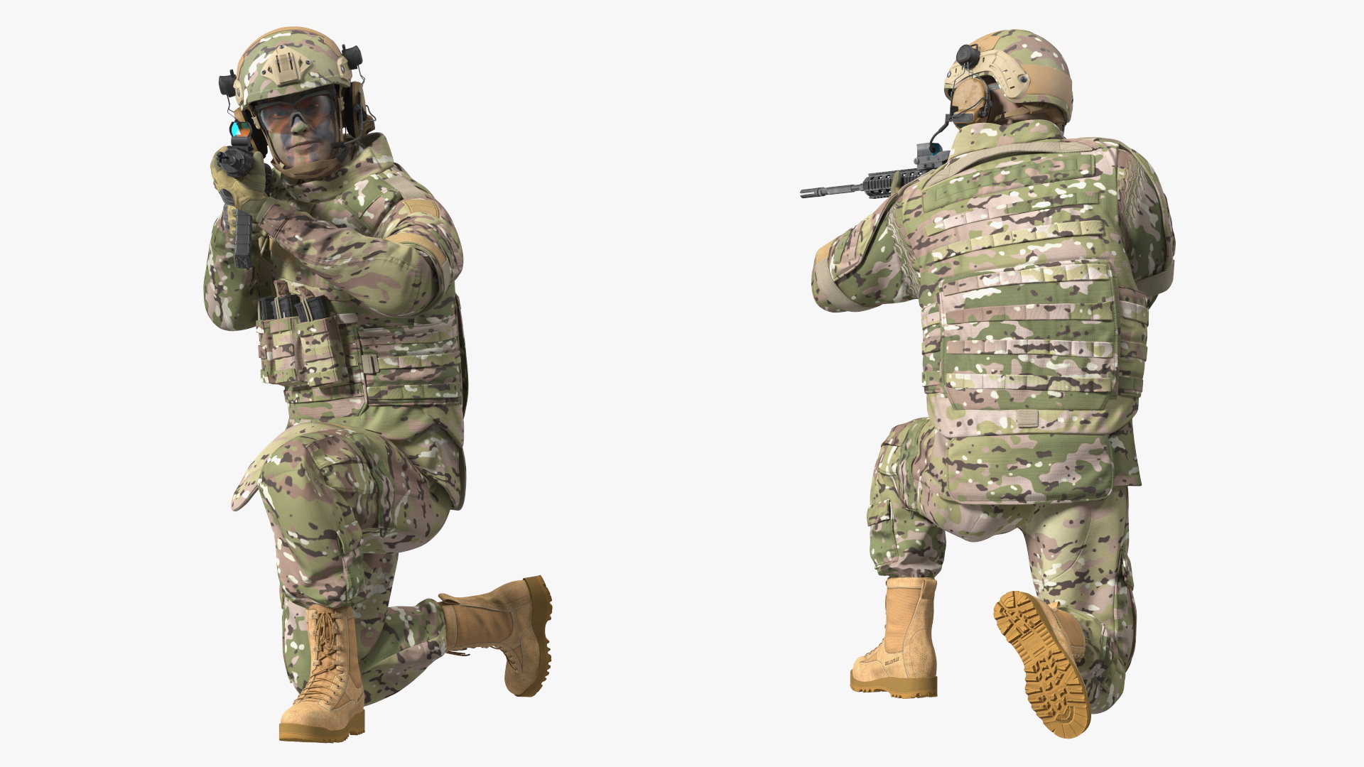 3D model Soldier in Green Gear and Assault Rifle Rigged for Cinema 4D