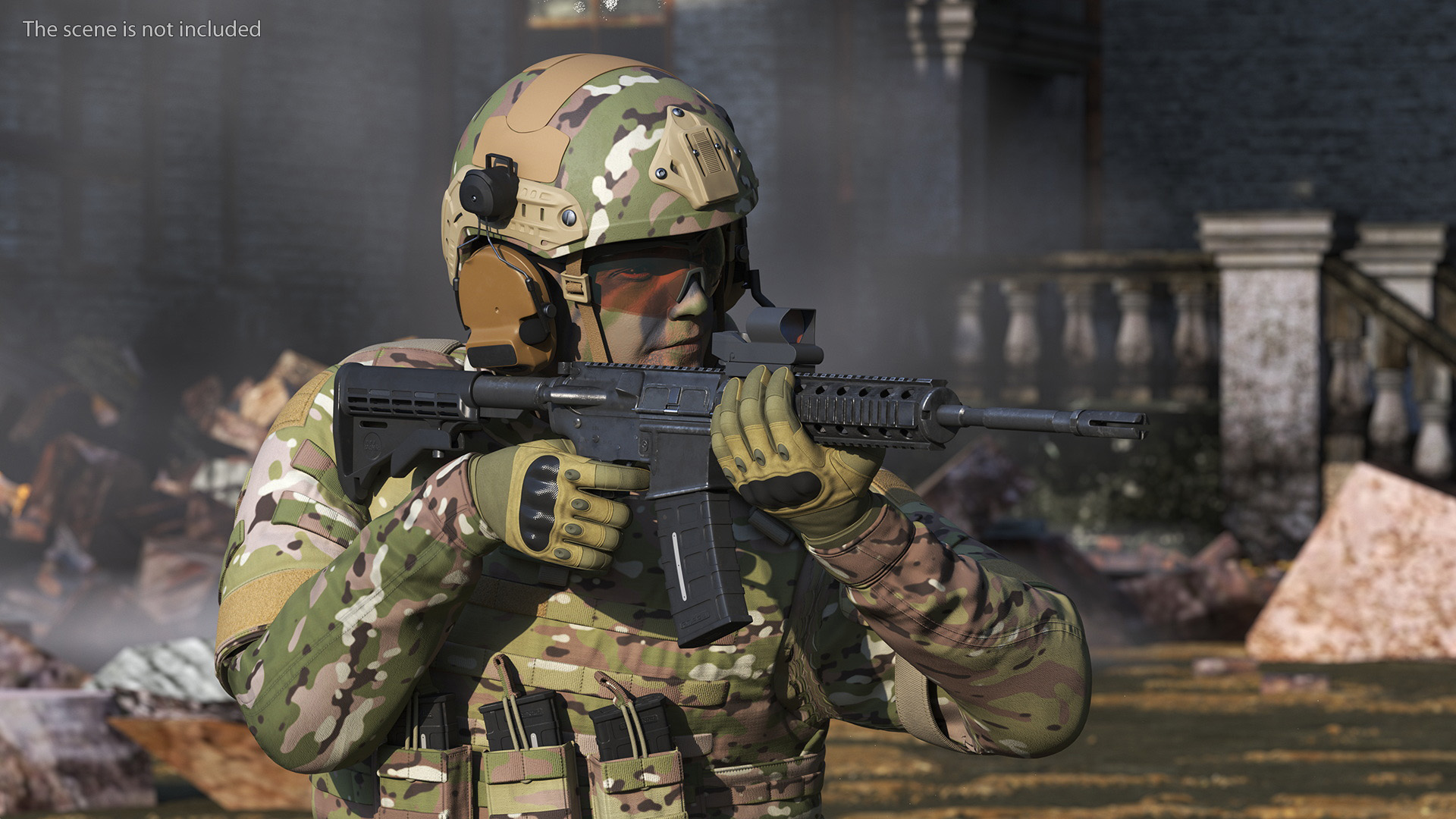 3D model Soldier in Green Gear and Assault Rifle Rigged for Cinema 4D