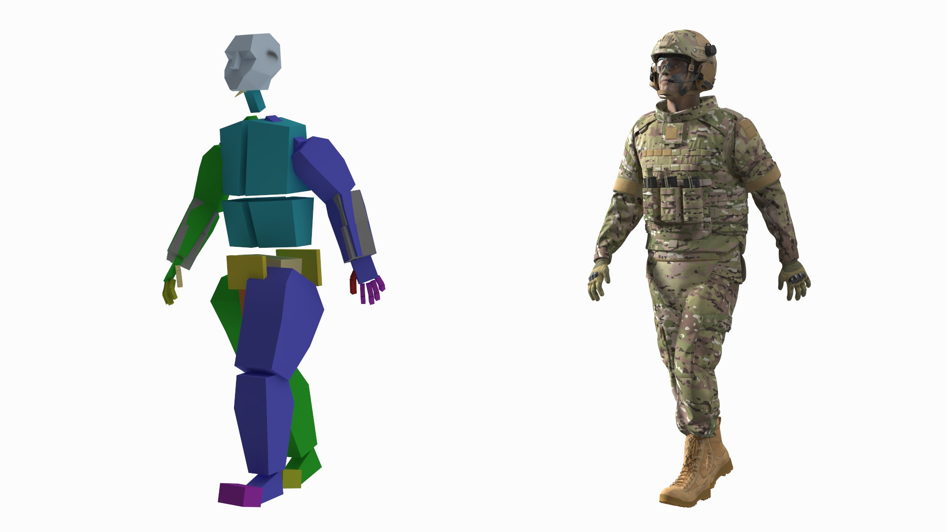 3D model Soldier in Green Gear and Assault Rifle Rigged for Cinema 4D