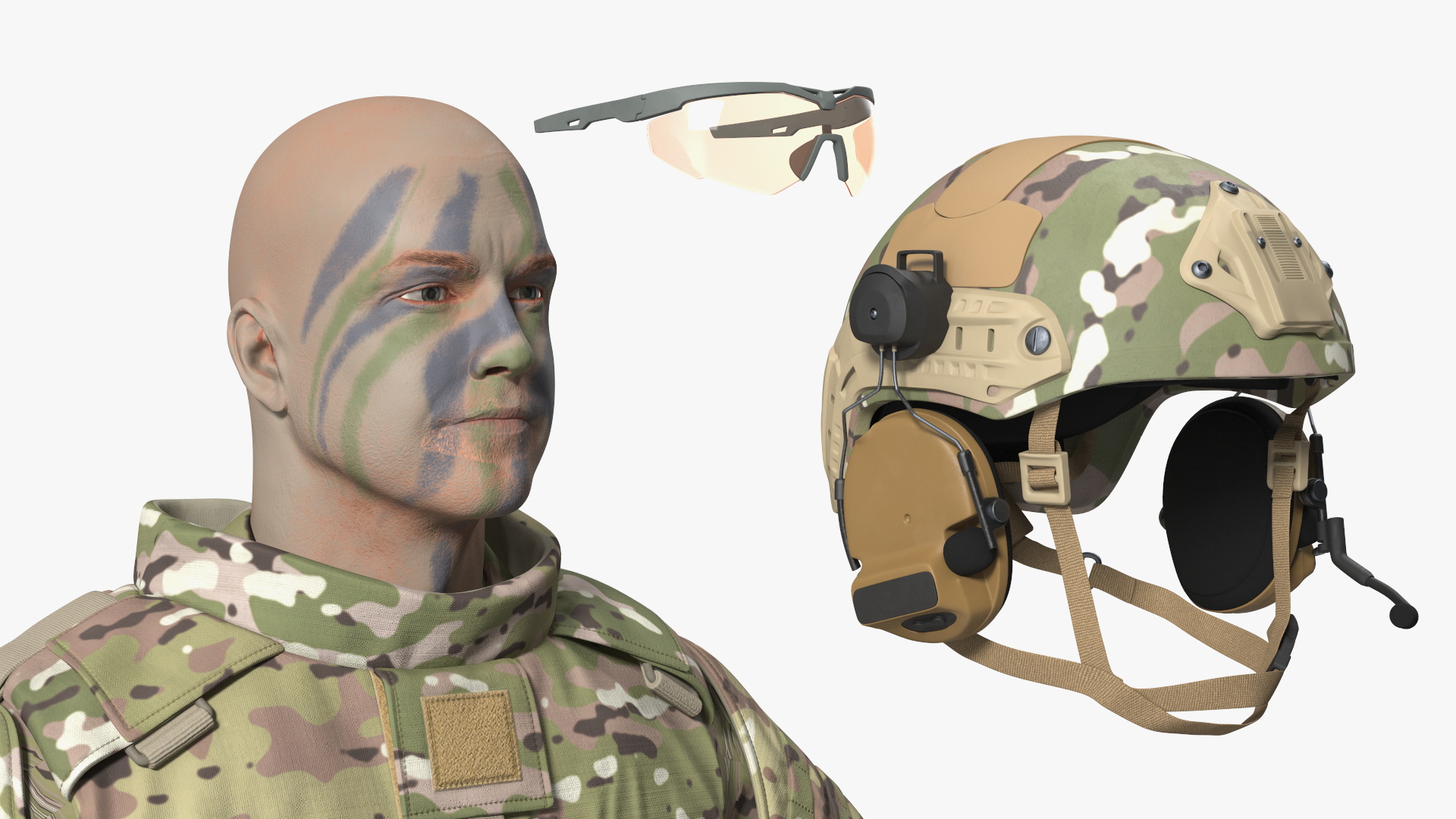 3D model Soldier in Green Gear and Assault Rifle Rigged for Cinema 4D