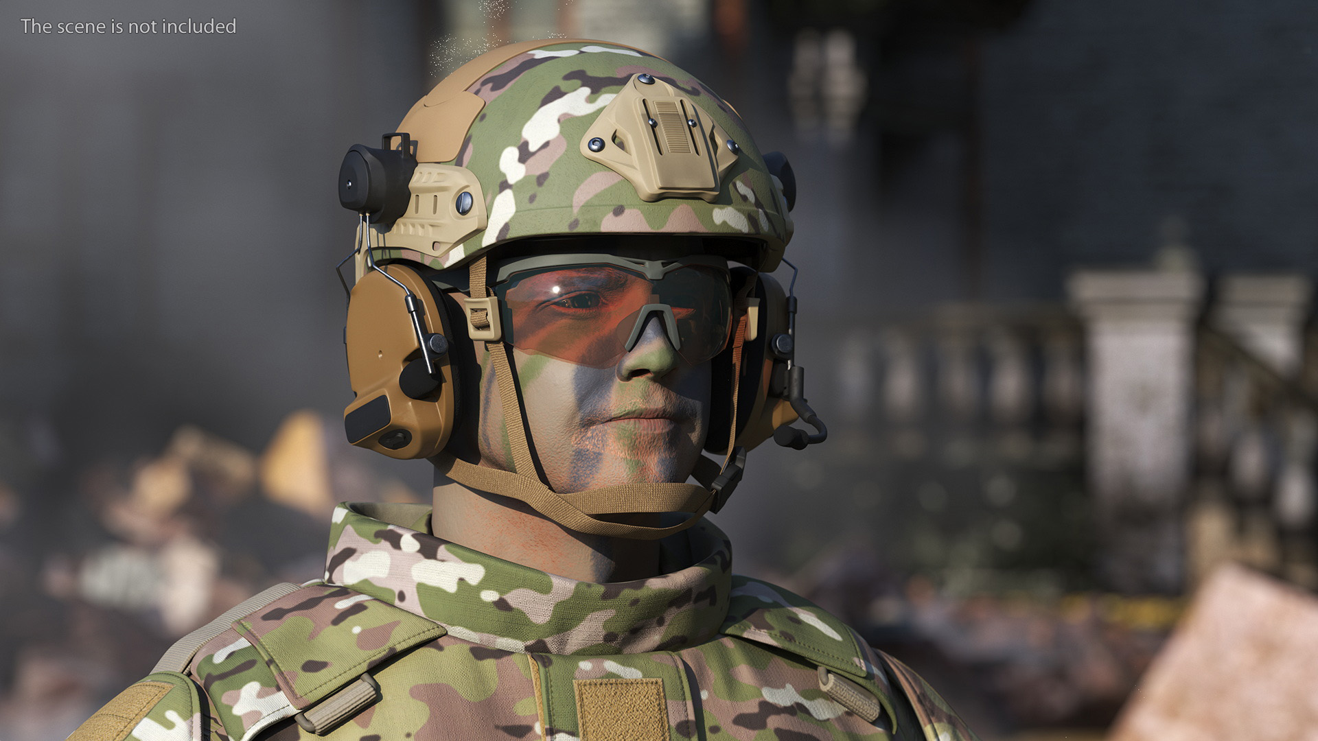 3D model Soldier in Green Gear and Assault Rifle Rigged for Cinema 4D