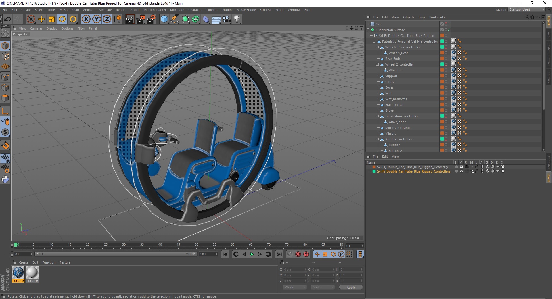 3D Sci-Fi Double Car Tube Blue Rigged for Cinema 4D model
