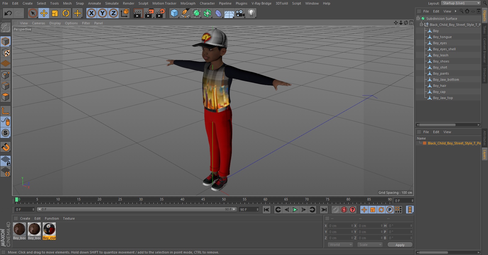 3D model Black Child Boy Street Style T-Pose