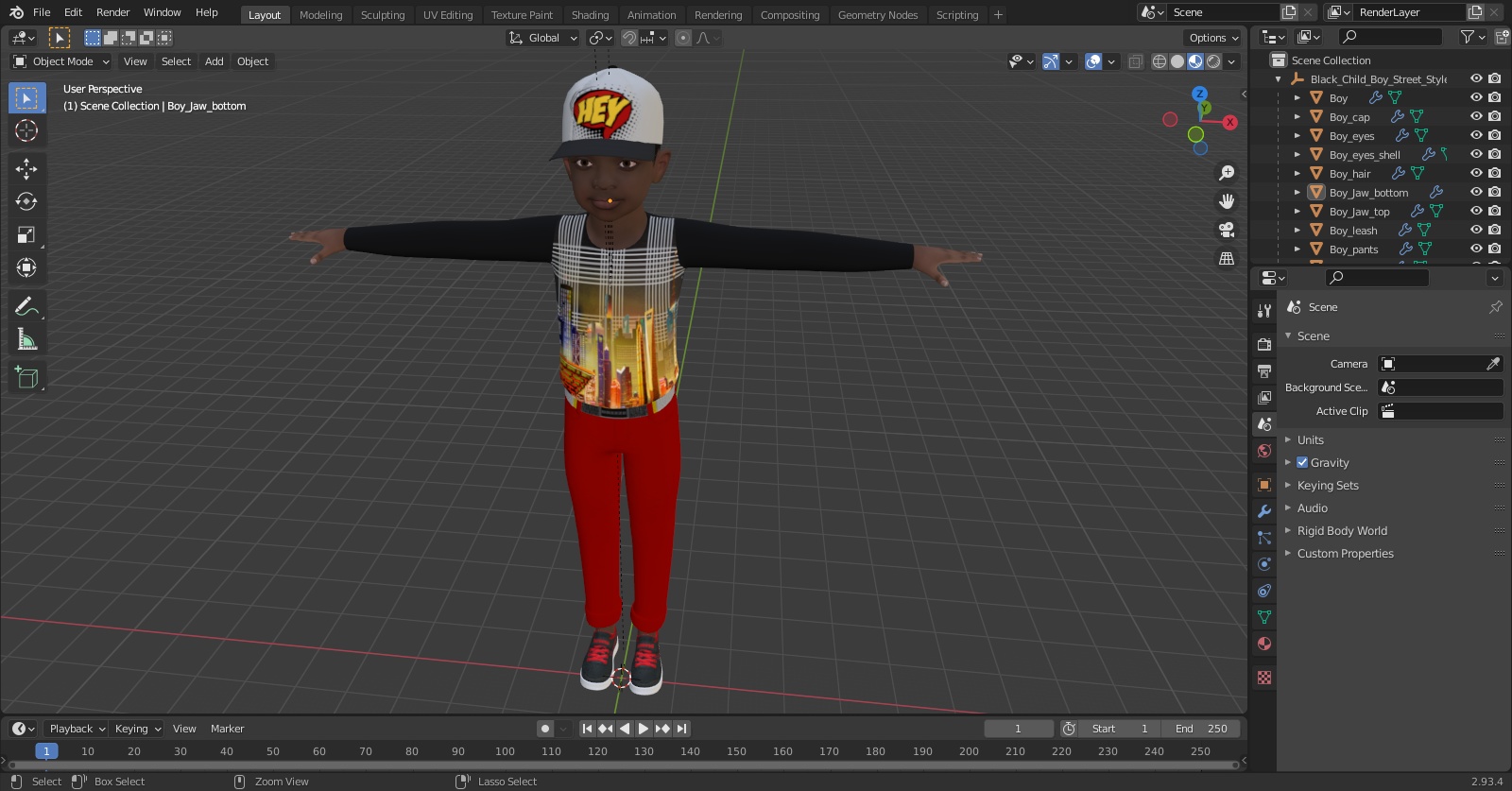 3D model Black Child Boy Street Style T-Pose