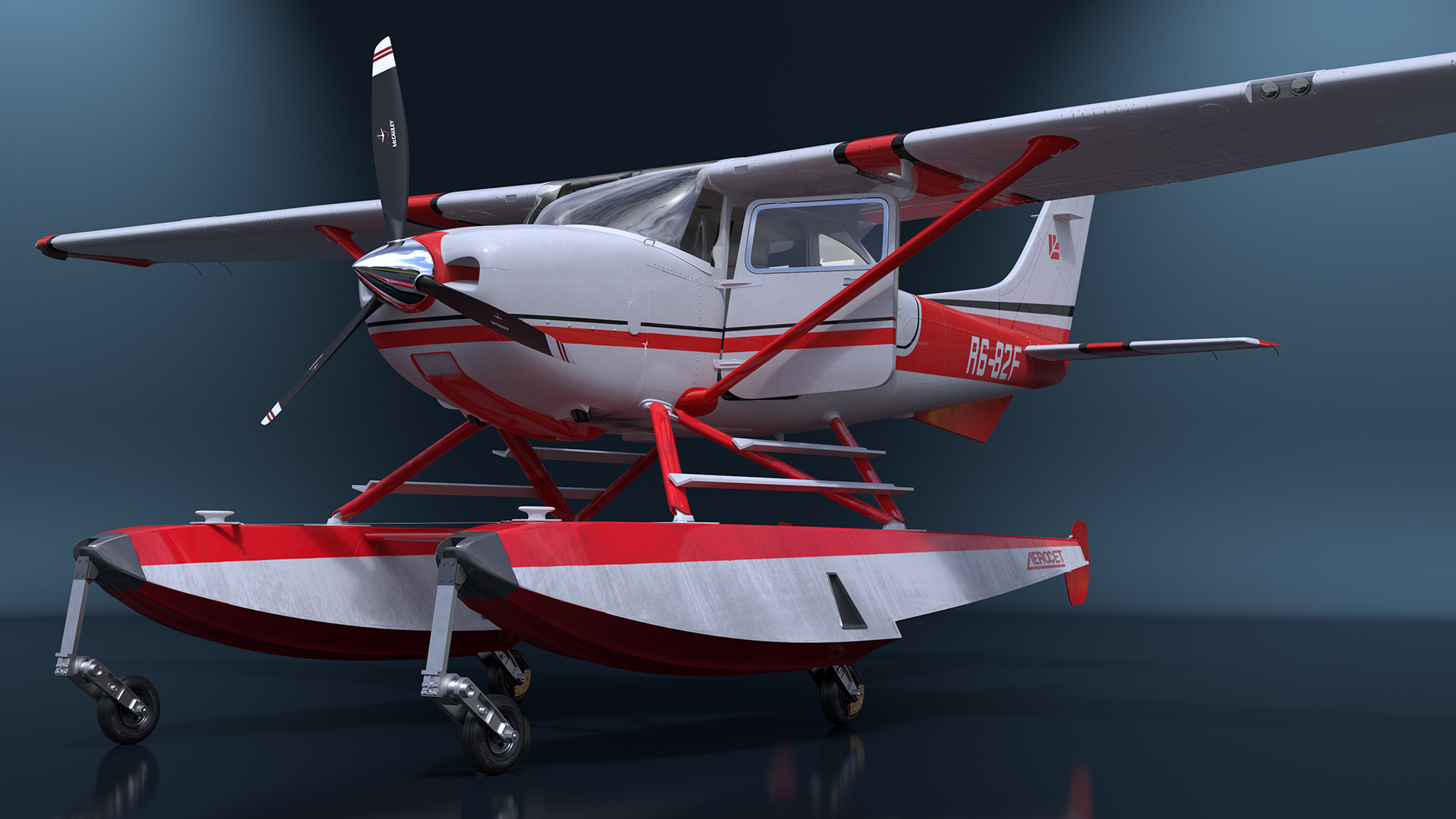3D Seaplane Cessna 182 with Floats Rigged model