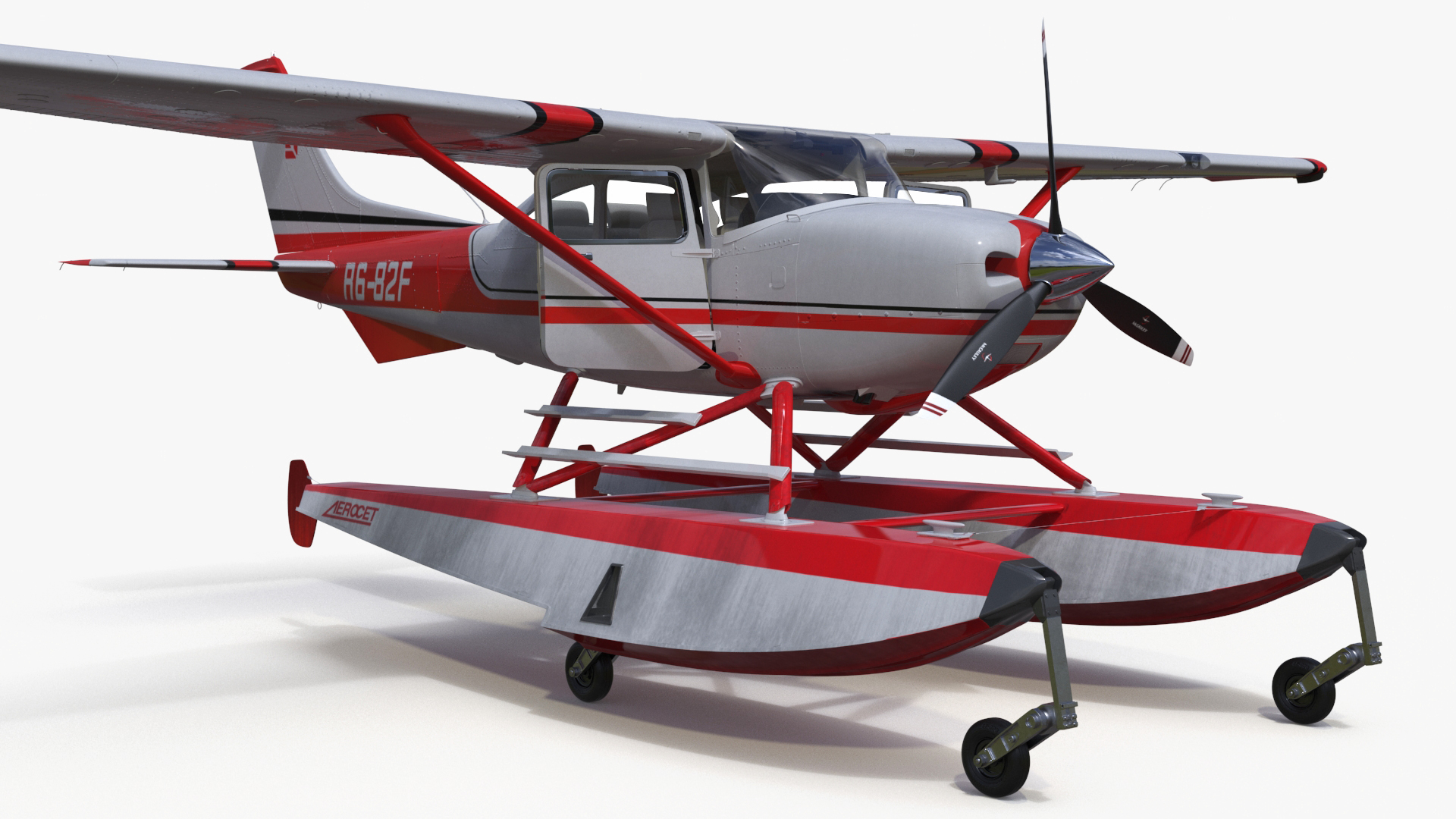3D Seaplane Cessna 182 with Floats Rigged model