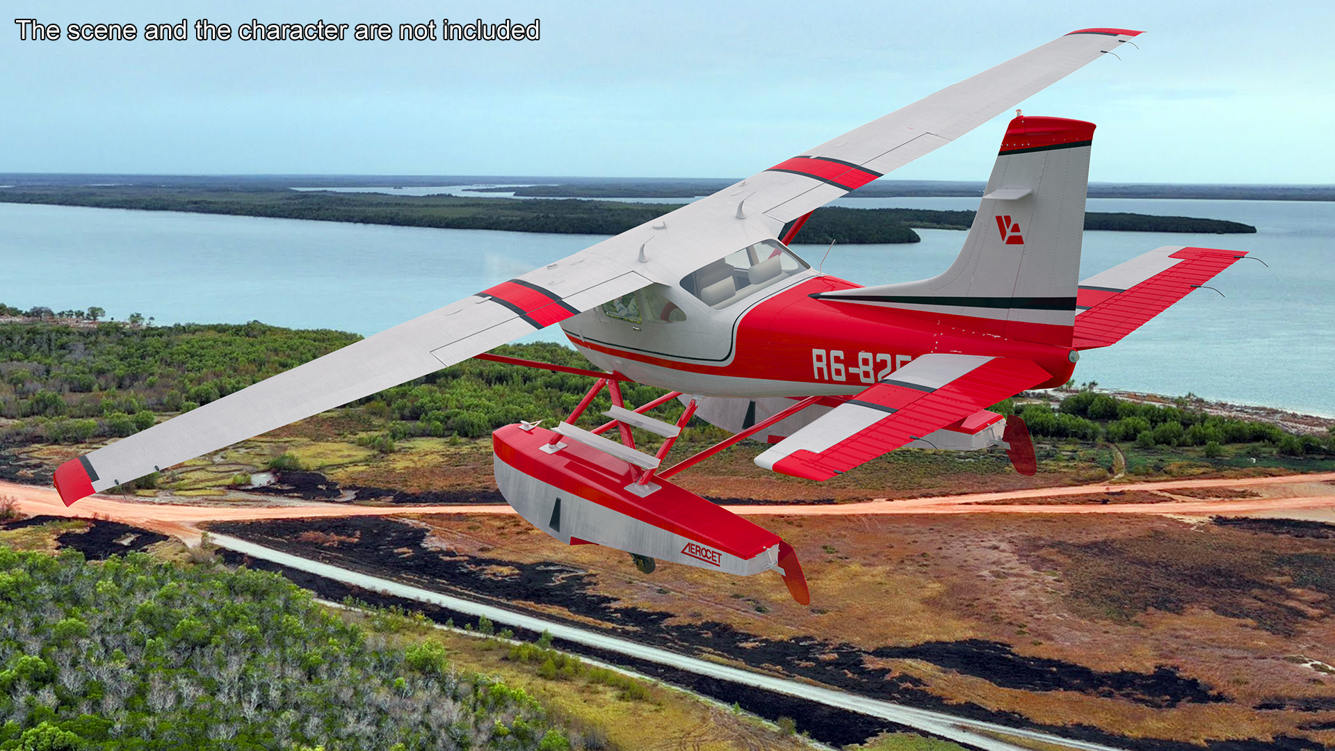 3D Seaplane Cessna 182 with Floats Rigged model