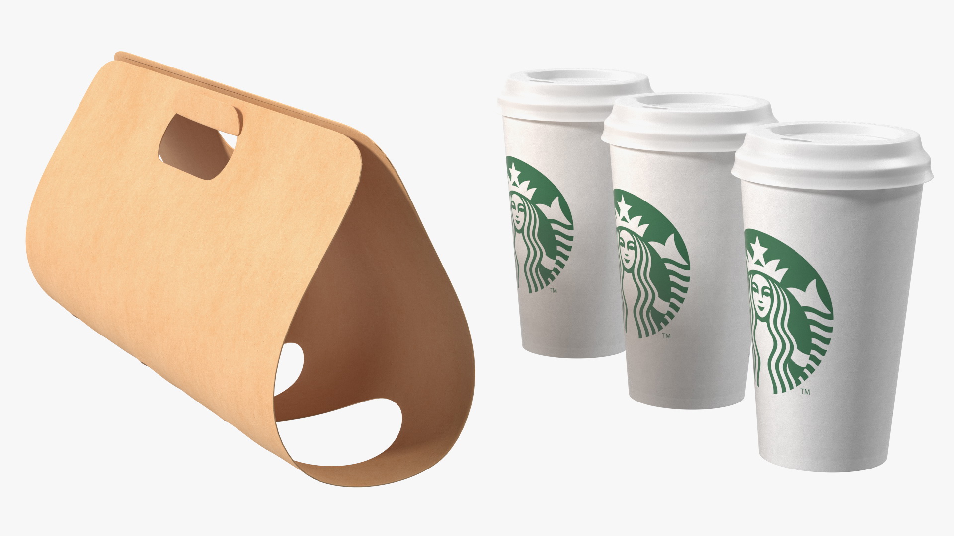 3D Kraft Paper Holder with Three Coffee Cups