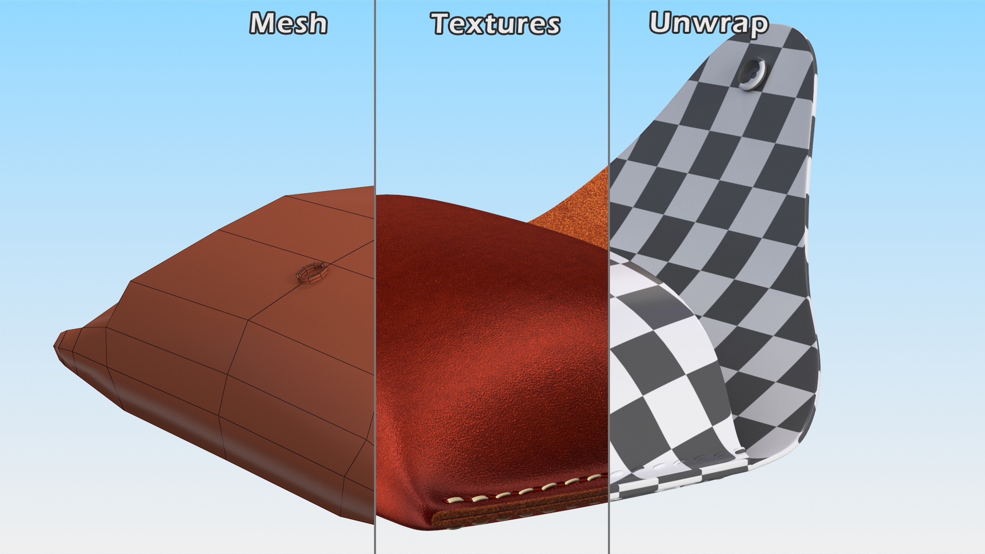 Leather Sunglasses Case Open Brown 3D model