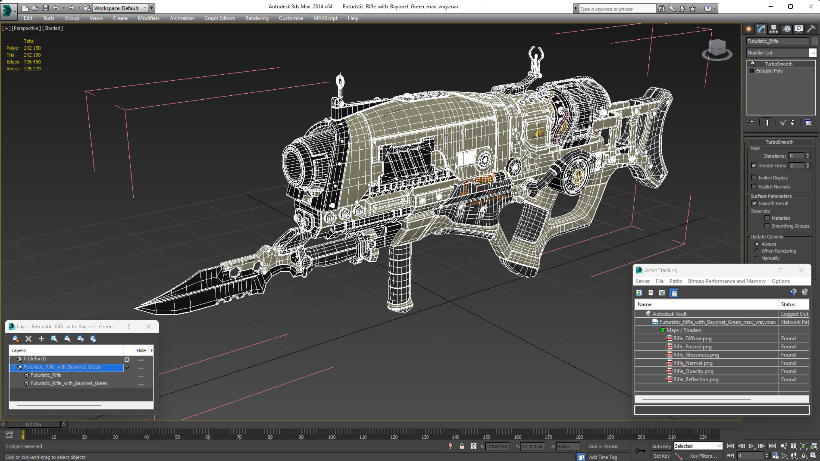 3D model Futuristic Rifle with Bayonet Green