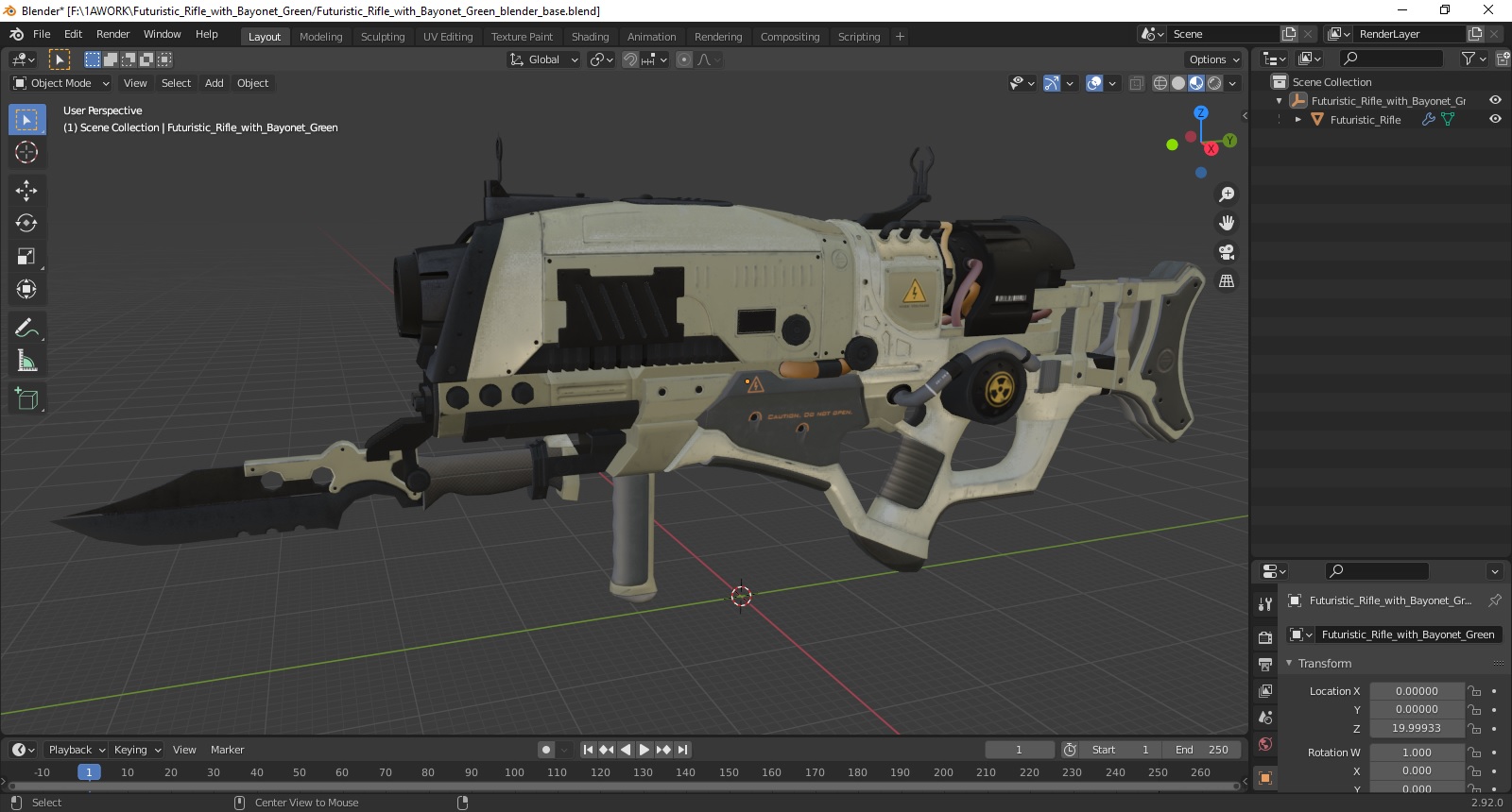 3D model Futuristic Rifle with Bayonet Green