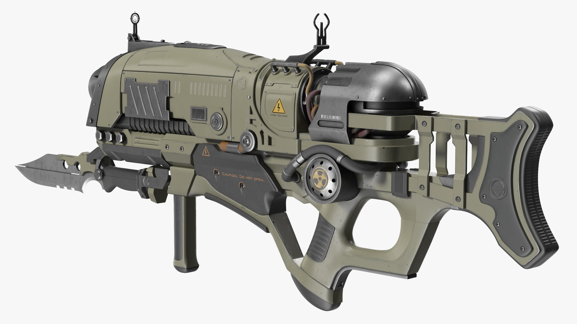 3D model Futuristic Rifle with Bayonet Green