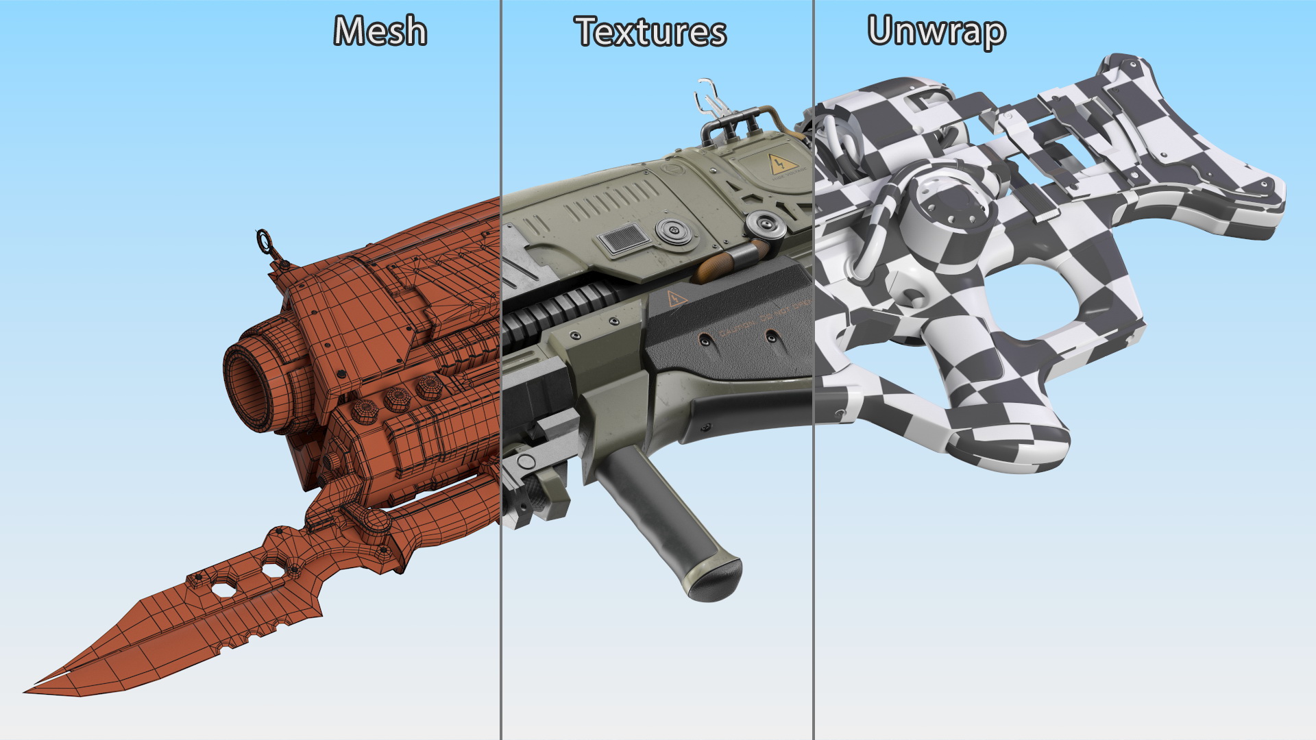 3D model Futuristic Rifle with Bayonet Green