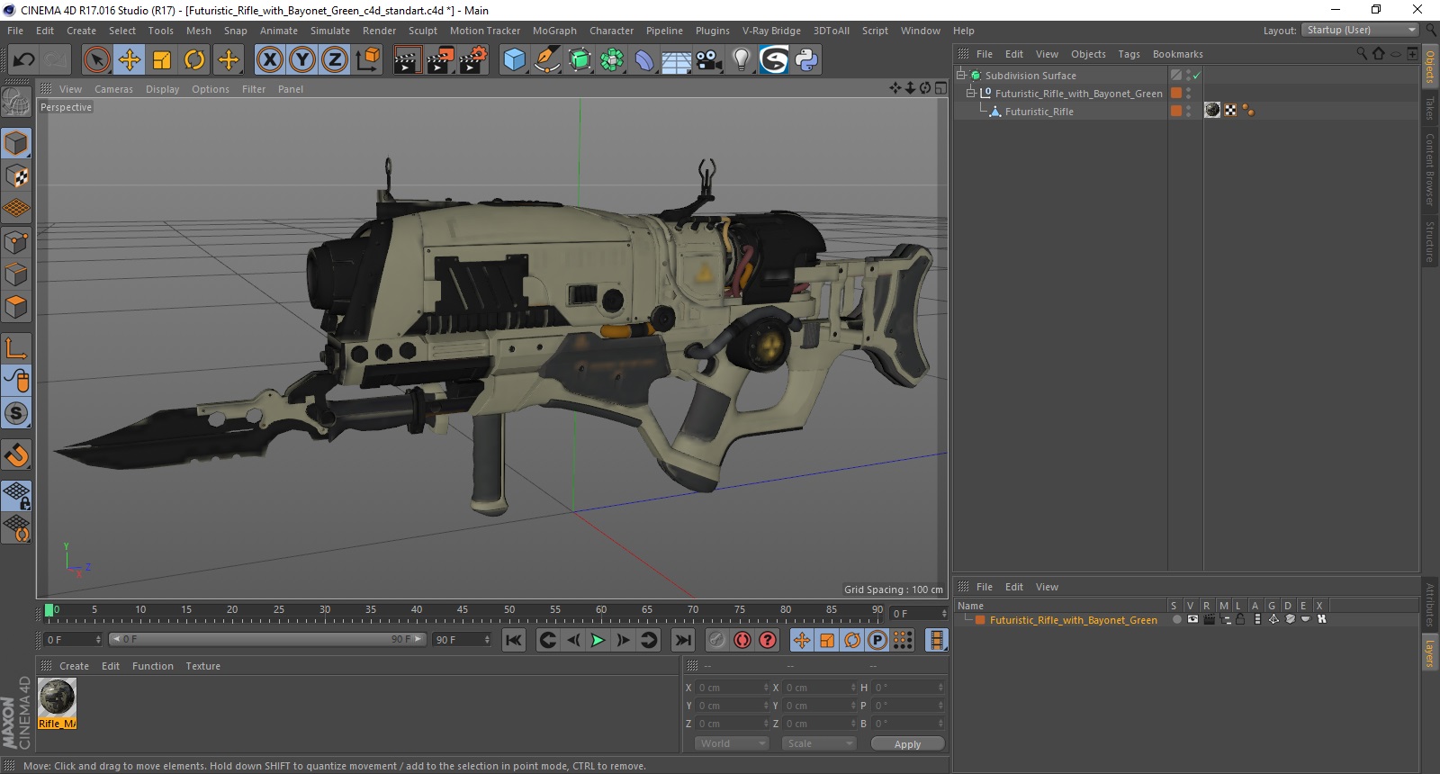 3D model Futuristic Rifle with Bayonet Green