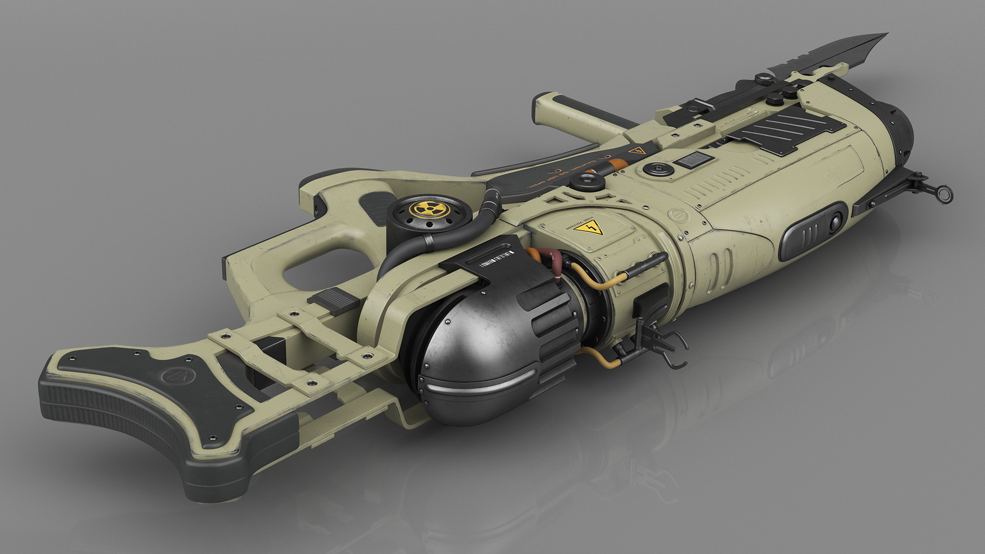 3D model Futuristic Rifle with Bayonet Green