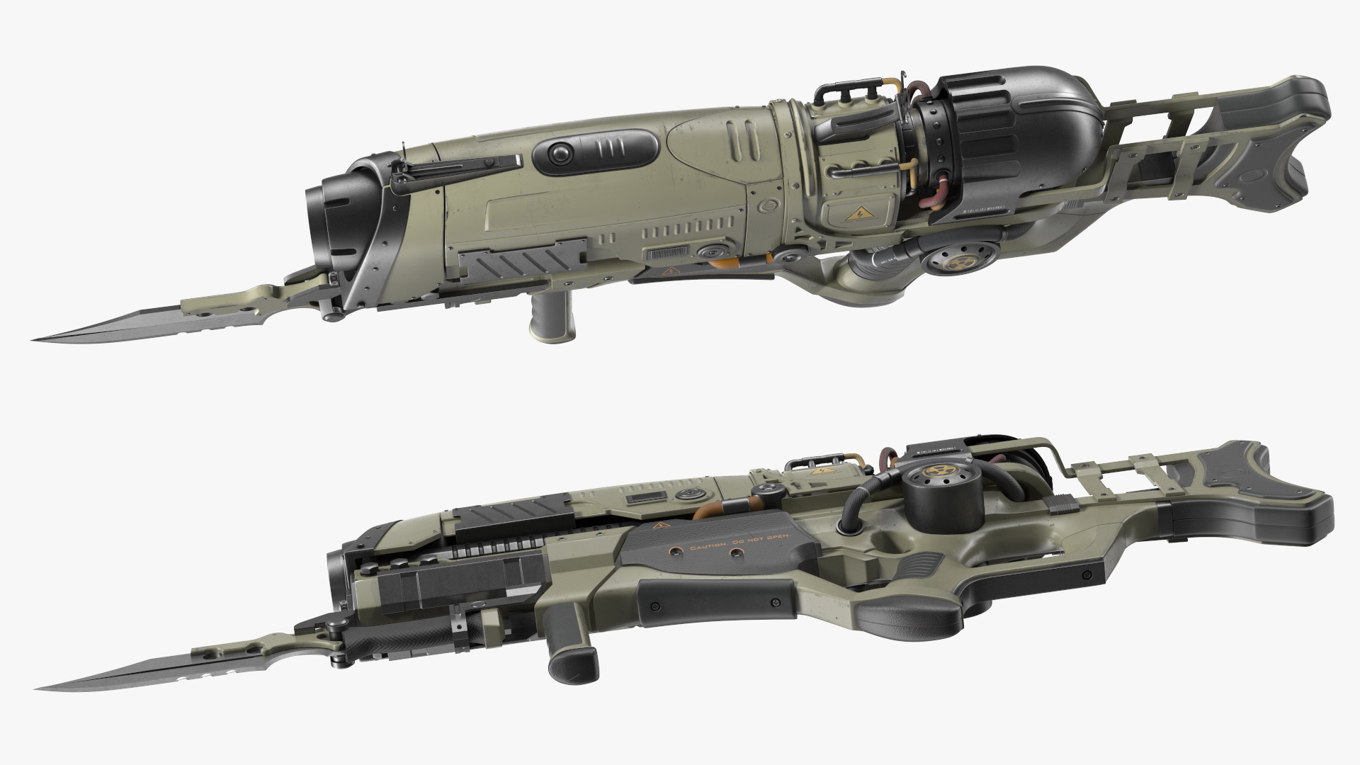 3D model Futuristic Rifle with Bayonet Green