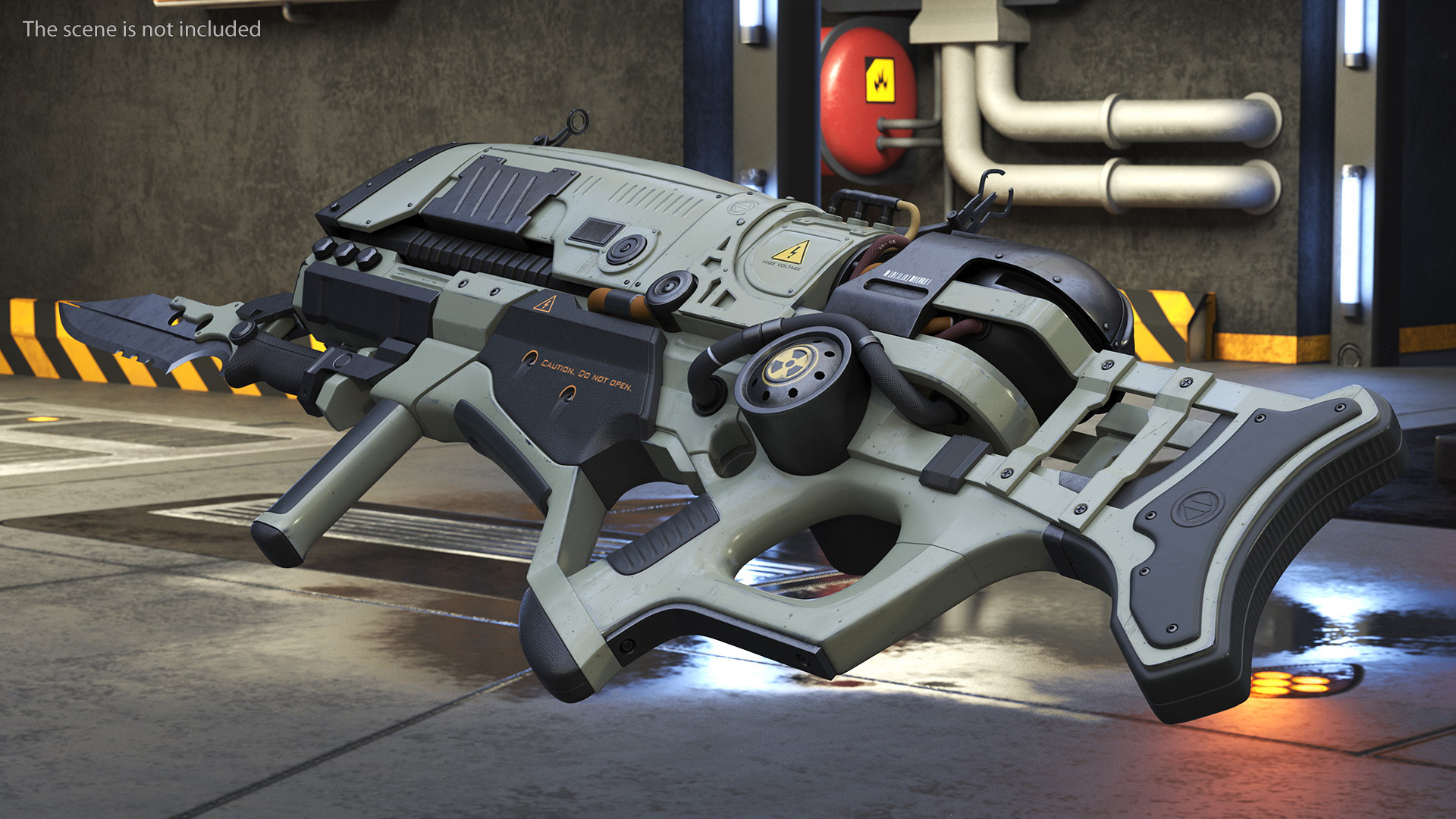 3D model Futuristic Rifle with Bayonet Green