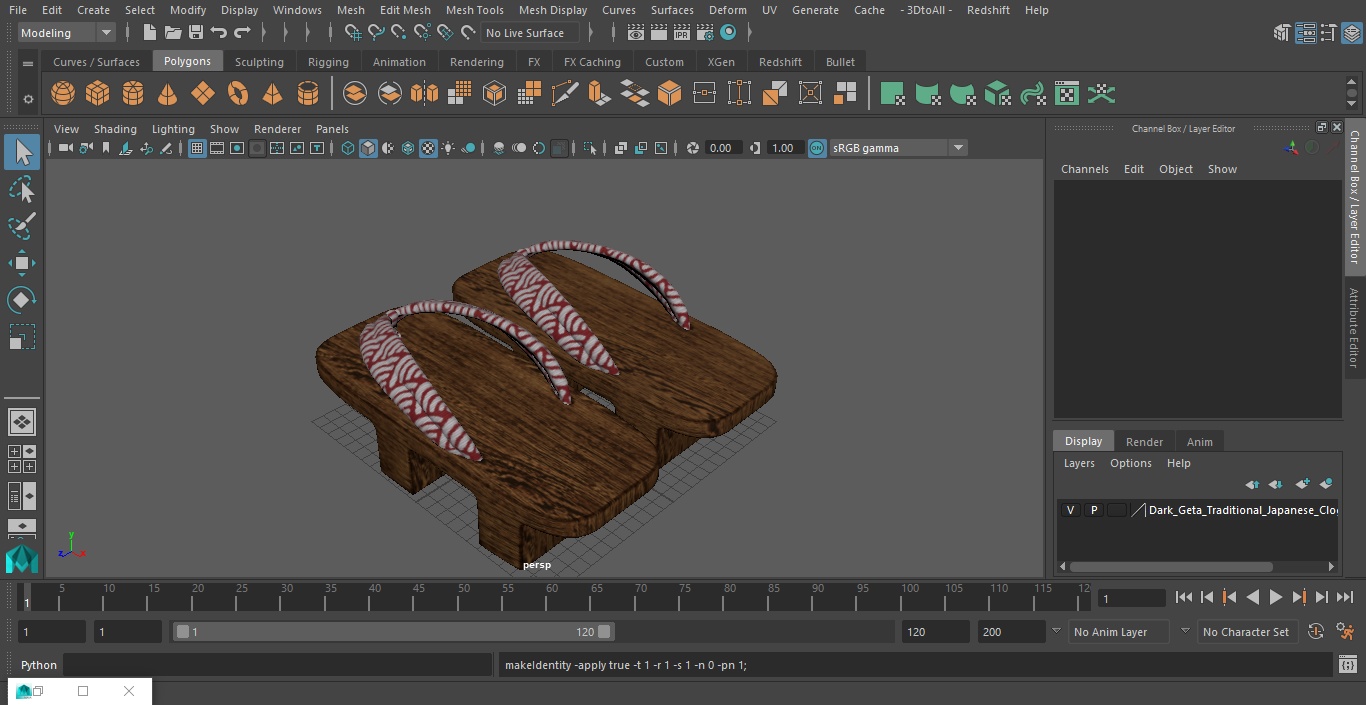 3D Dark Geta Traditional Japanese Clogs