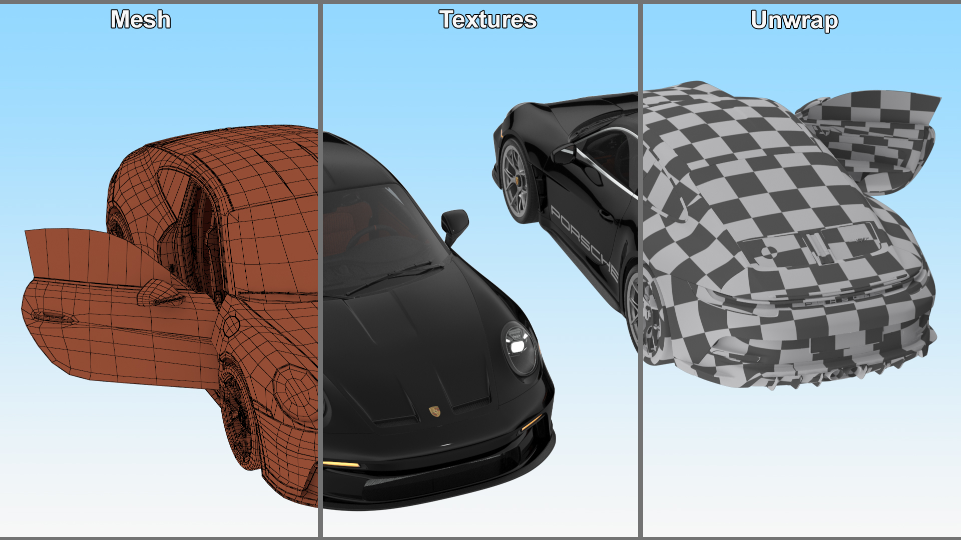 3D Sport Car Porsche 911 2024 Black Rigged for Cinema 4D model