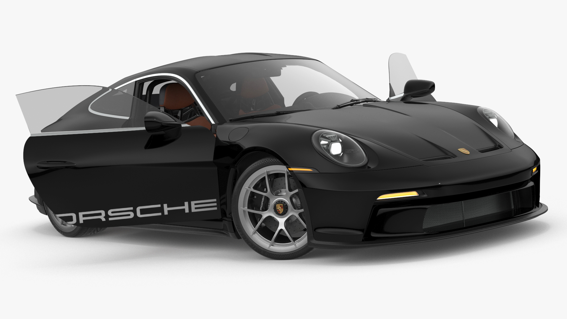 3D Sport Car Porsche 911 2024 Black Rigged for Cinema 4D model