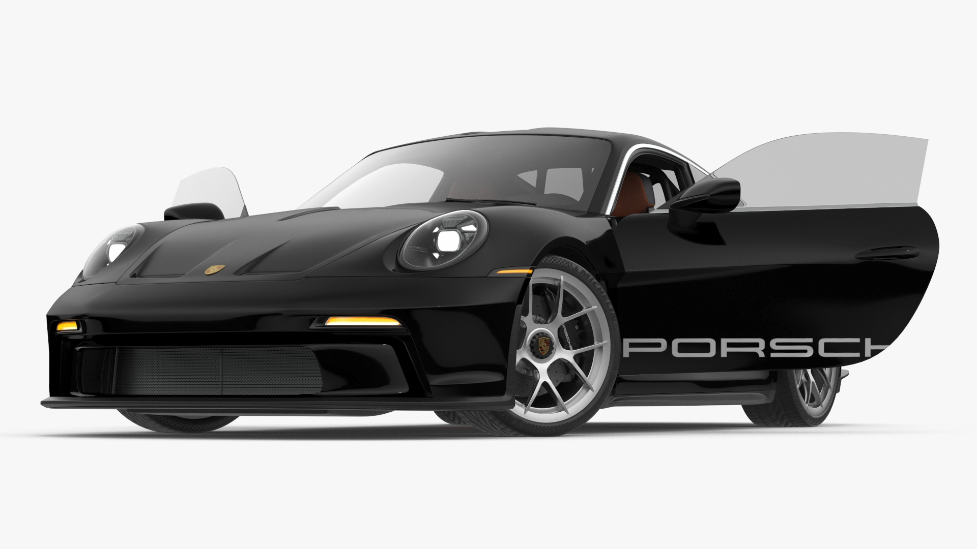 3D Sport Car Porsche 911 2024 Black Rigged for Cinema 4D model