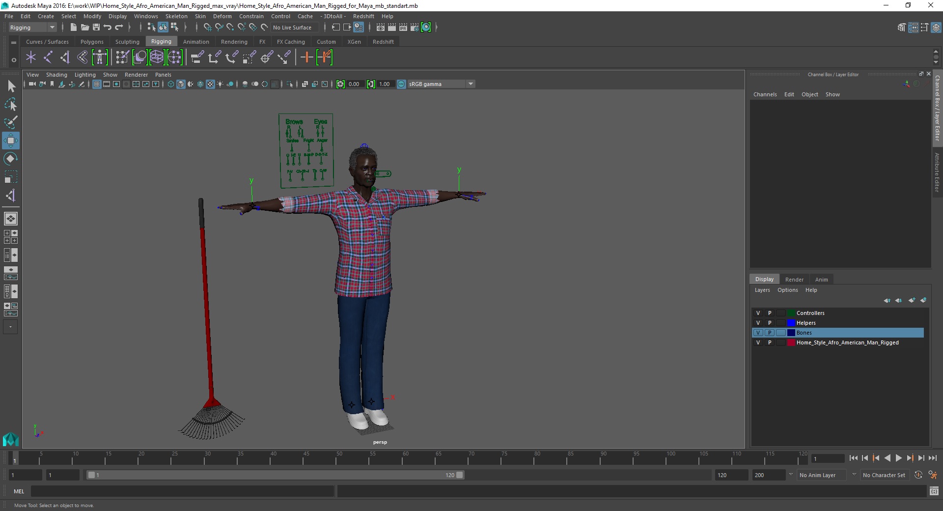 Home Style Afro American Man Rigged for Maya 3D model