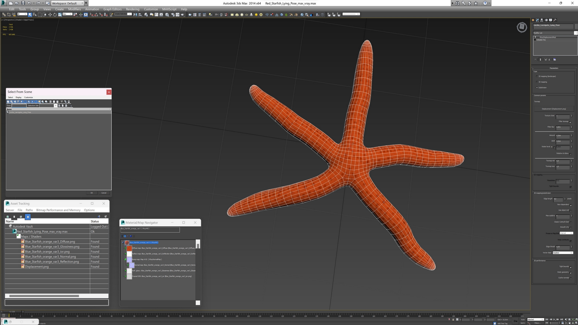 3D Red Starfish Lying Pose model