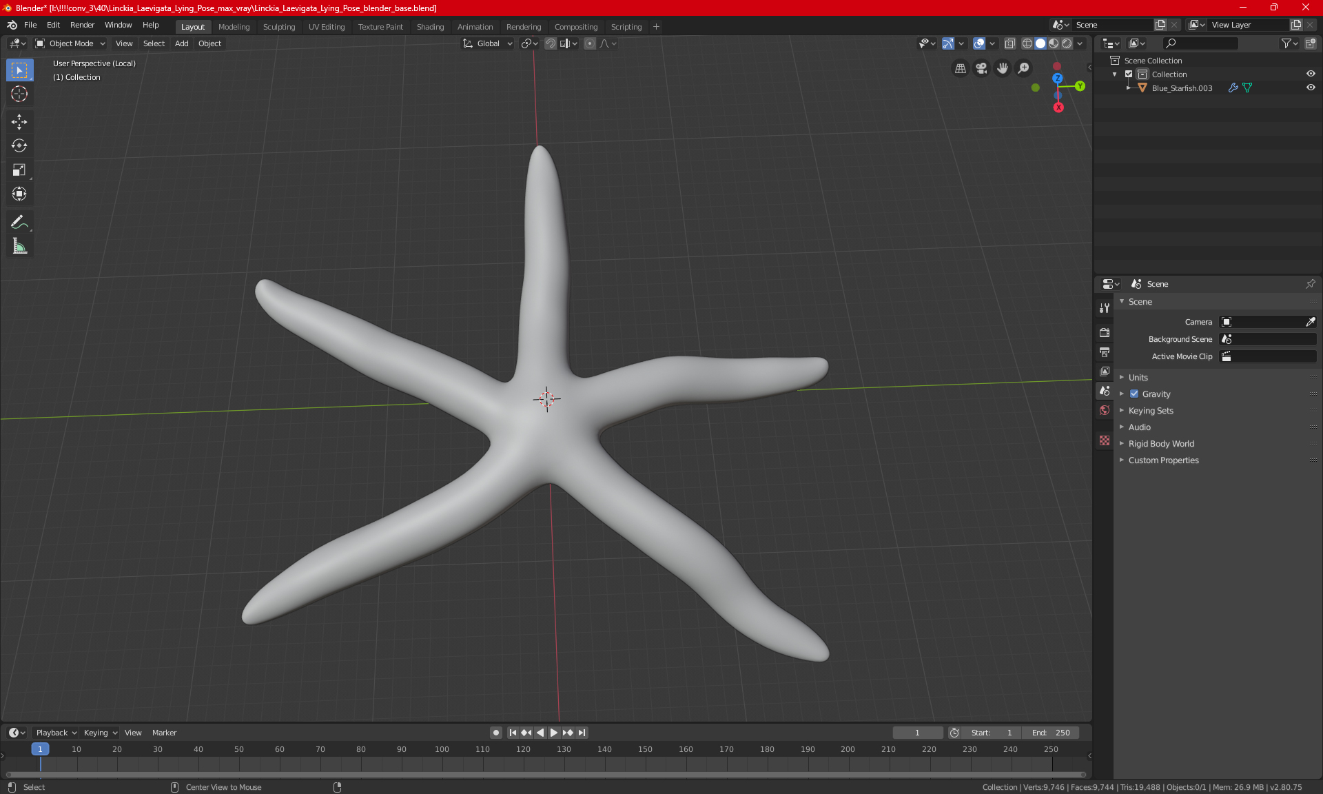 3D Red Starfish Lying Pose model
