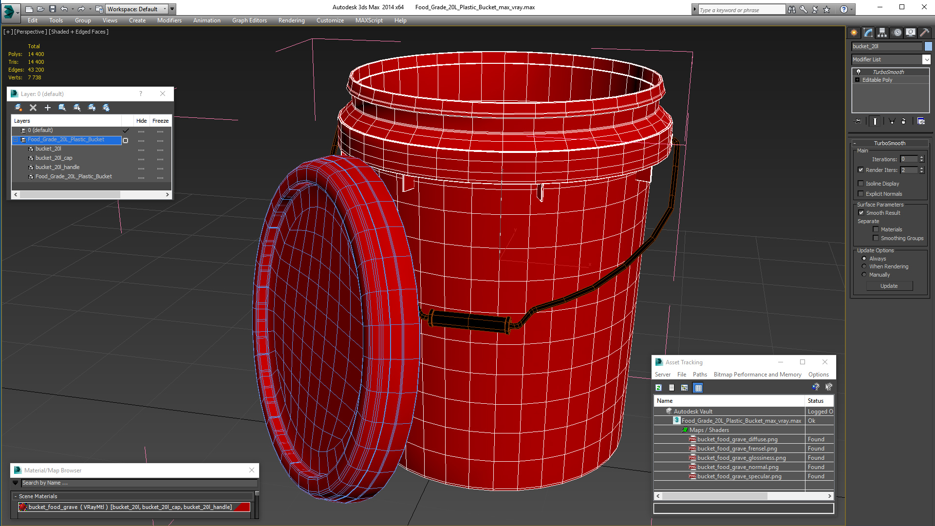 Food Grade 20L Plastic Bucket 3D model