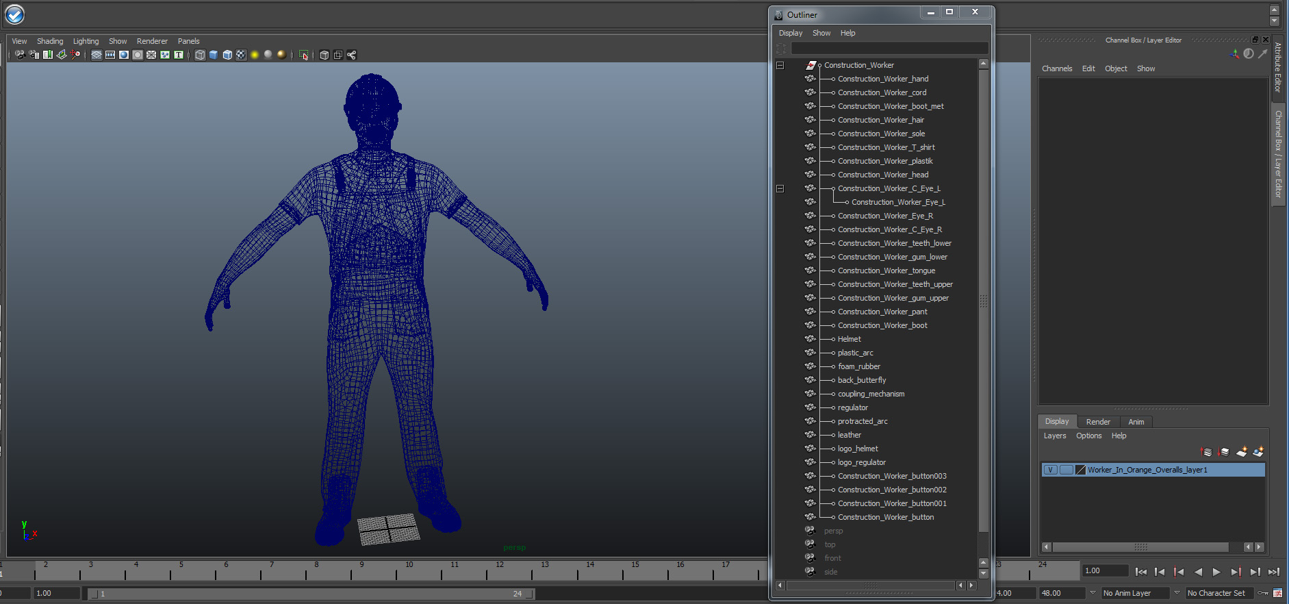 3D model Worker In Orange Overalls