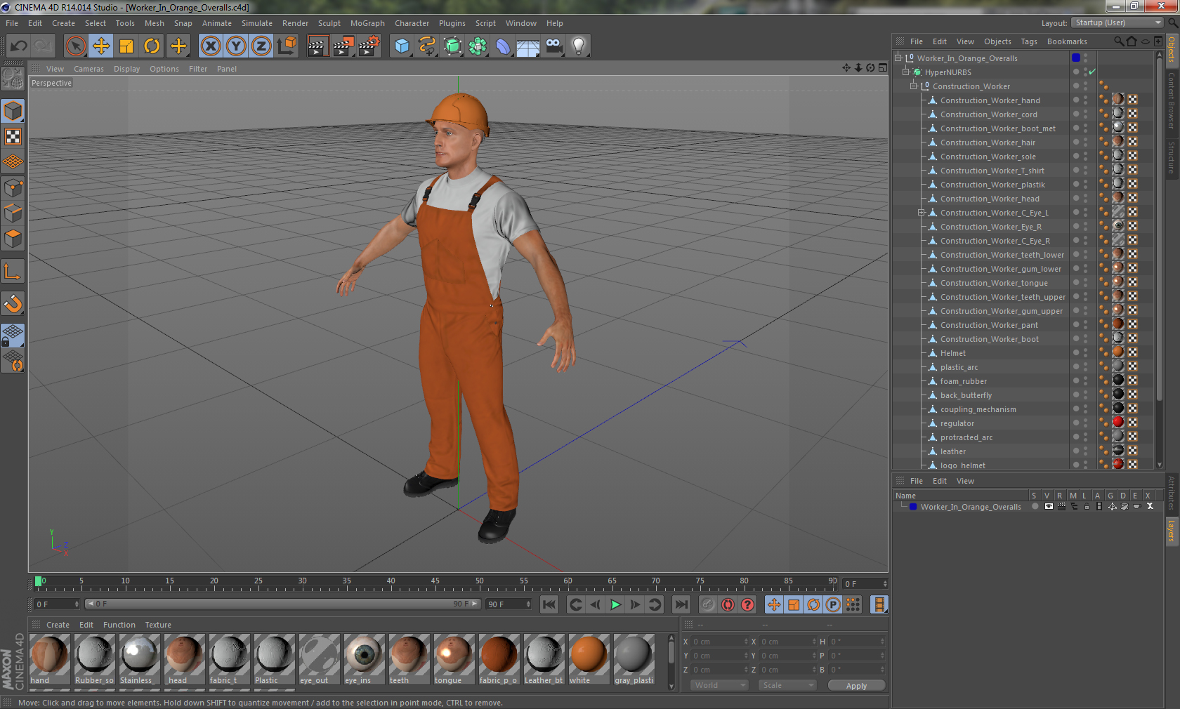 3D model Worker In Orange Overalls
