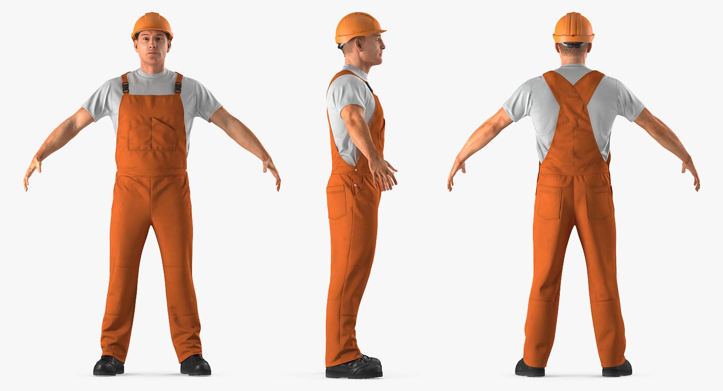 3D model Worker In Orange Overalls