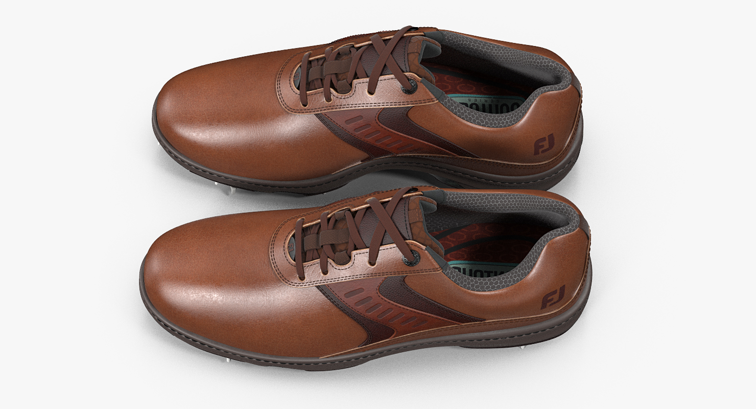Footjoy Mens Contour Plain Toe Saddle Brown Golf Shoes 3D model