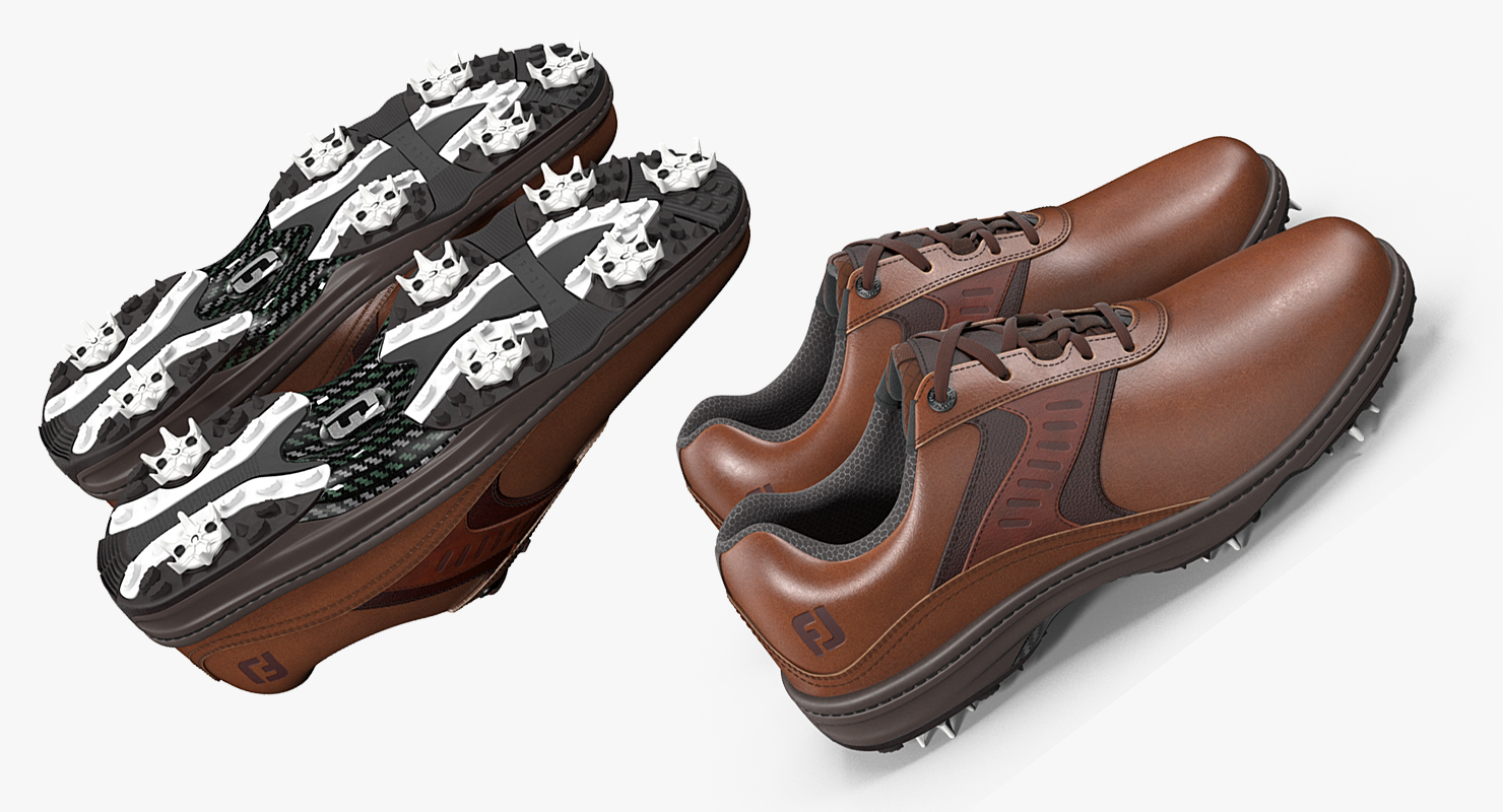 Footjoy Mens Contour Plain Toe Saddle Brown Golf Shoes 3D model