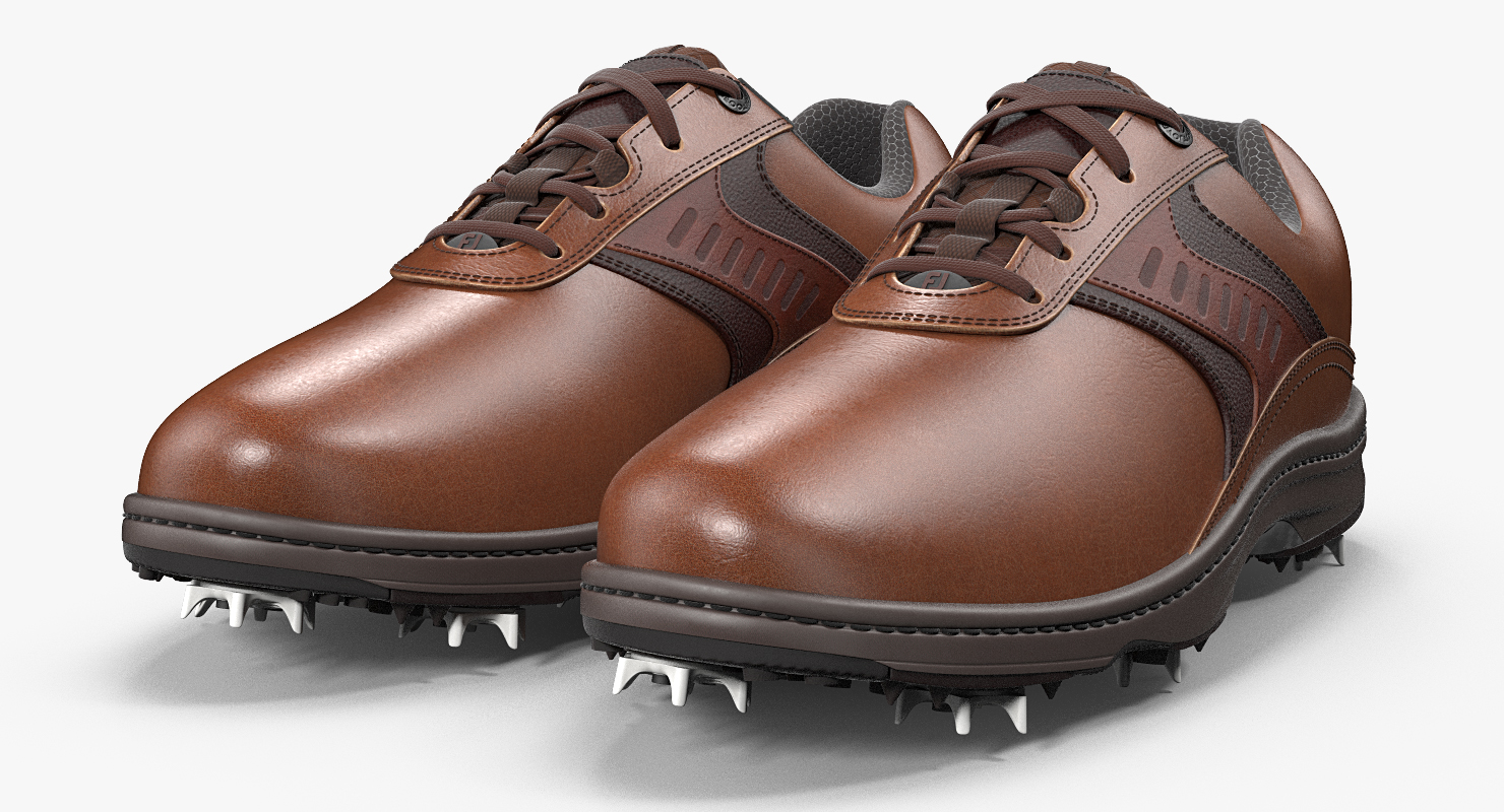 Footjoy Mens Contour Plain Toe Saddle Brown Golf Shoes 3D model