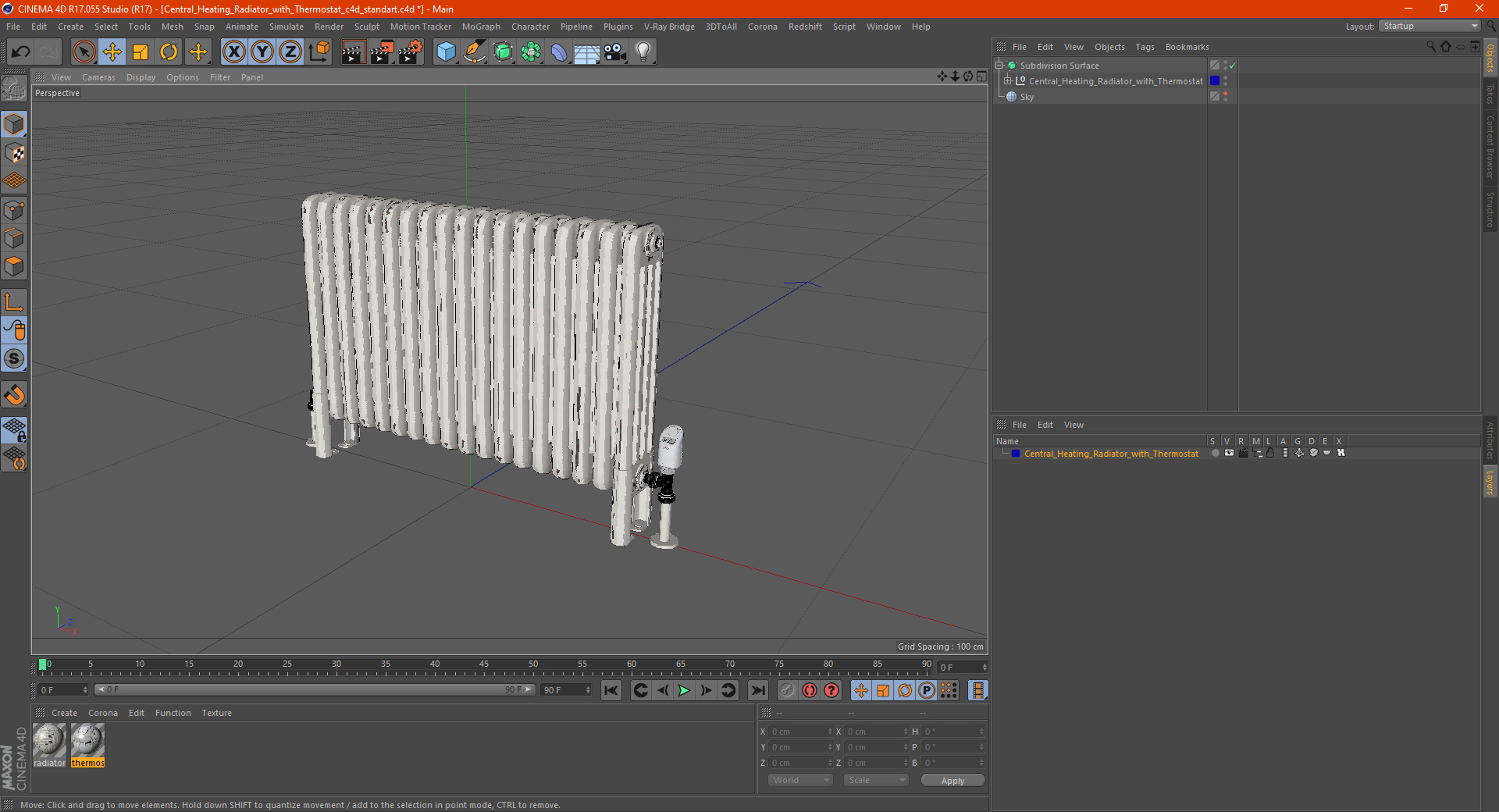 3D model Central Heating Radiator with Thermostat