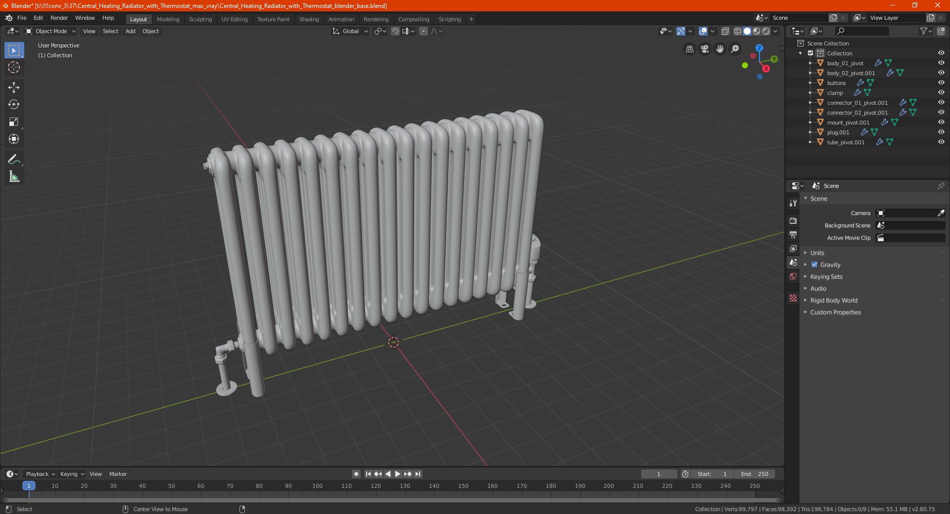 3D model Central Heating Radiator with Thermostat