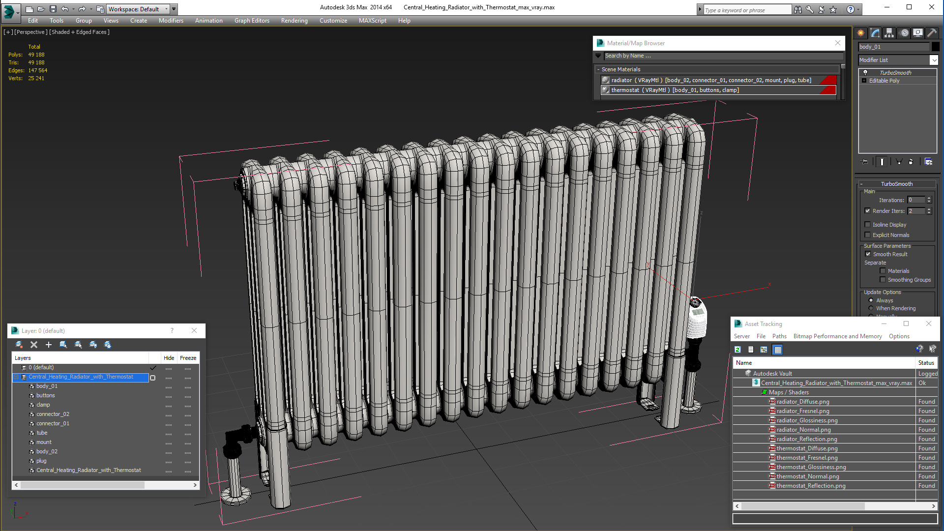 3D model Central Heating Radiator with Thermostat