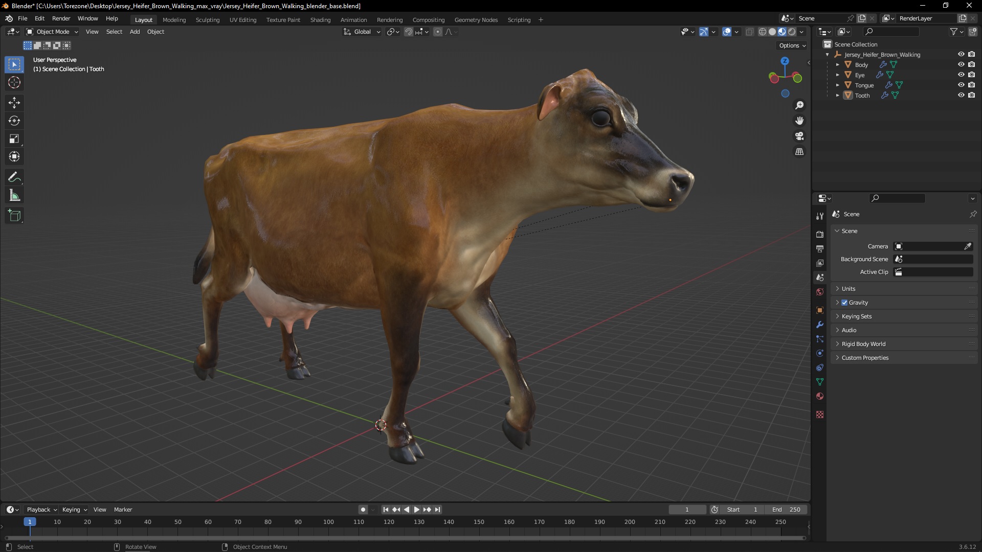 Jersey Heifer Brown Walking 3D