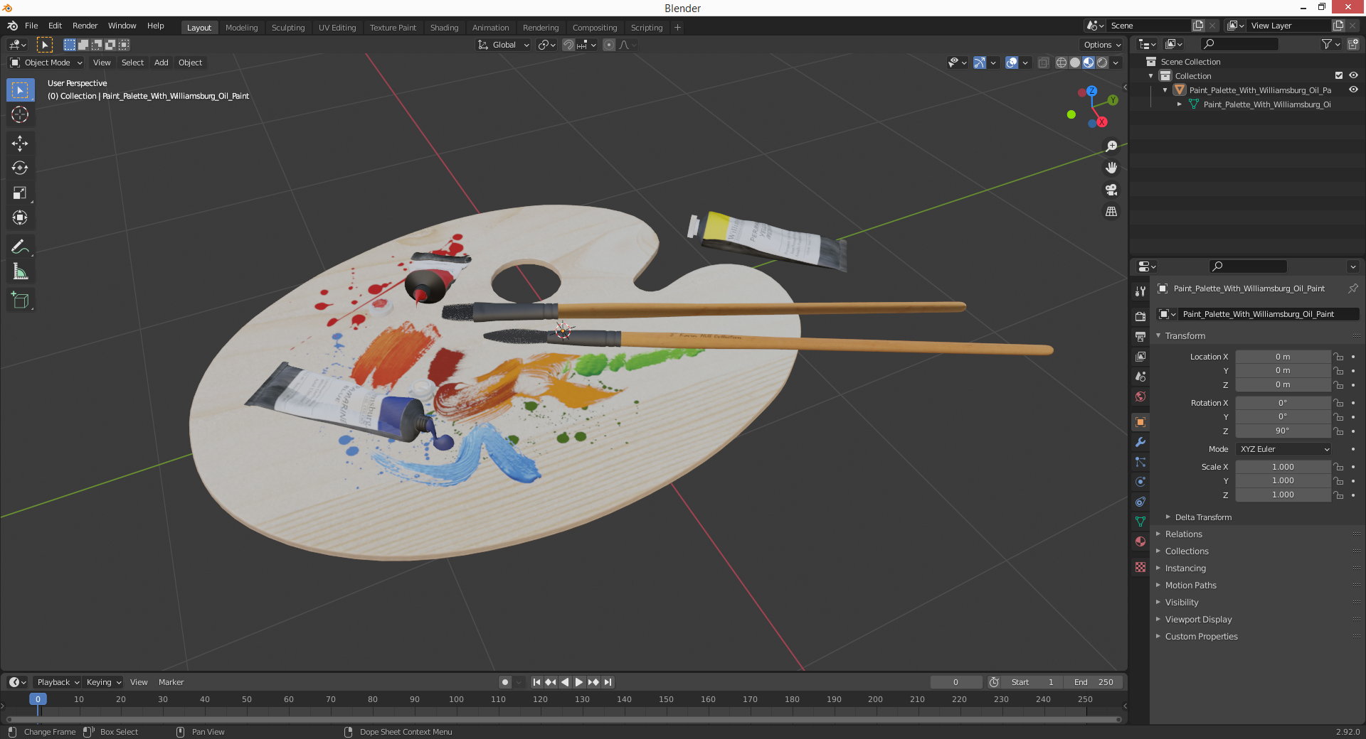3D Paint Palette With Williamsburg Oil Paint