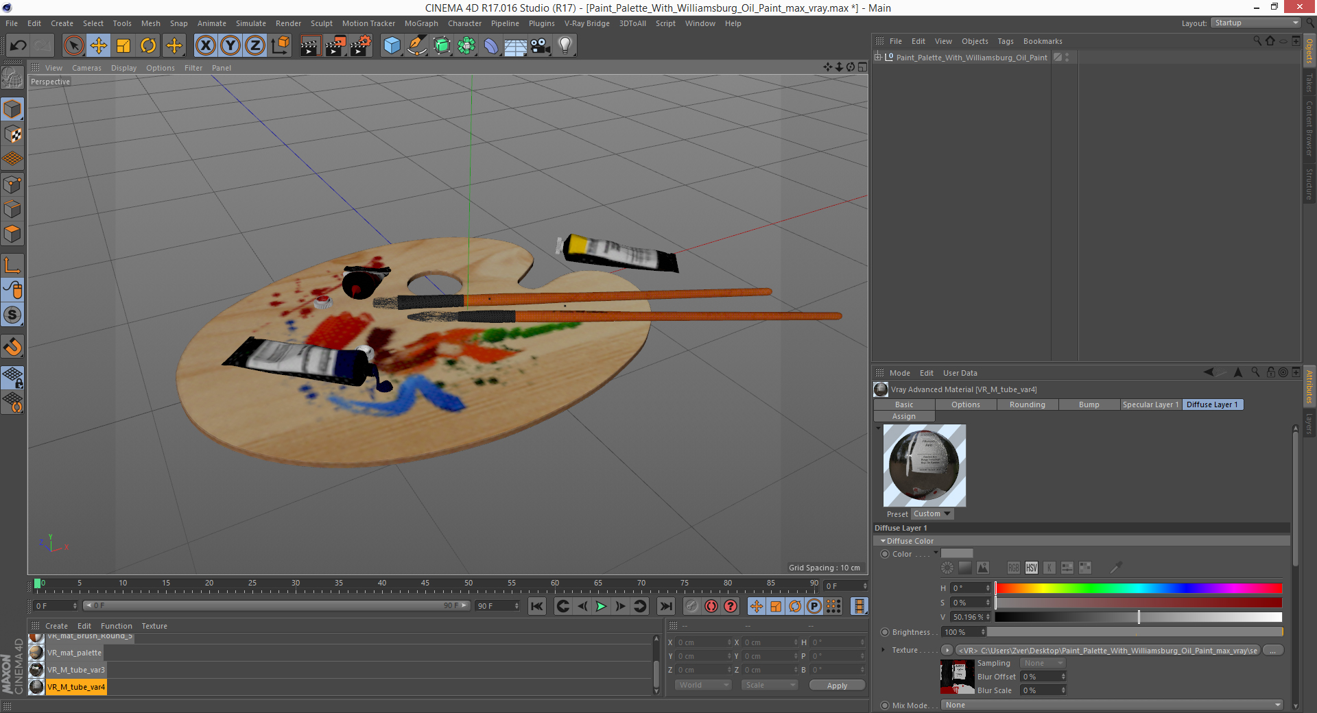 3D Paint Palette With Williamsburg Oil Paint