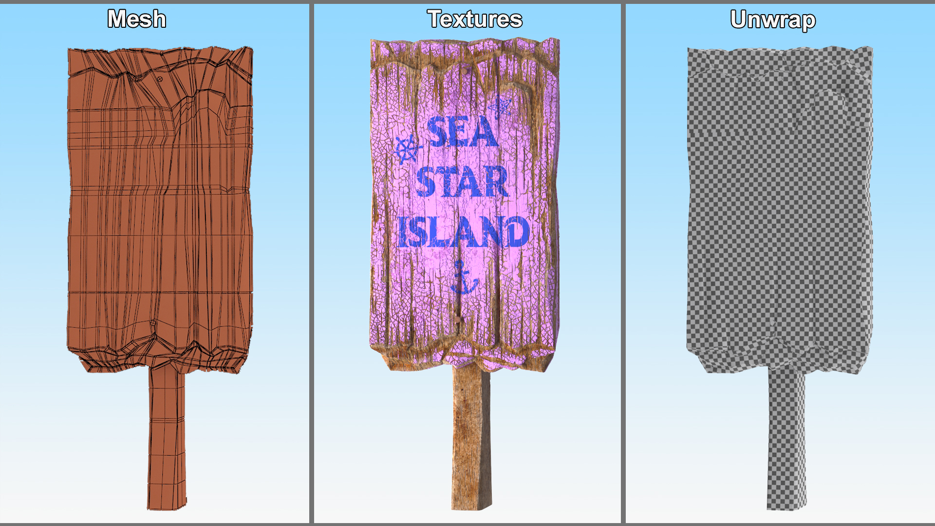 Aged Wooden Road Sign Board Mockup 3D model