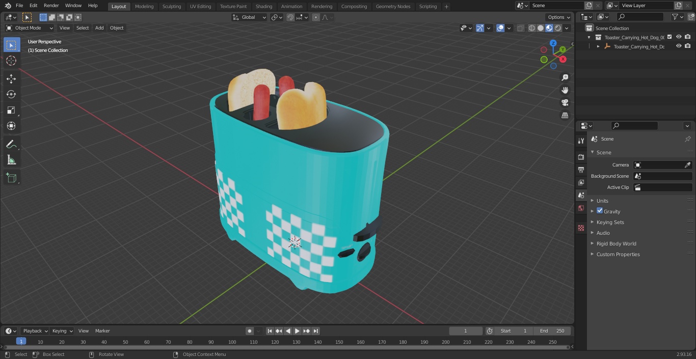 Toaster Carrying Hot Dog 3D model
