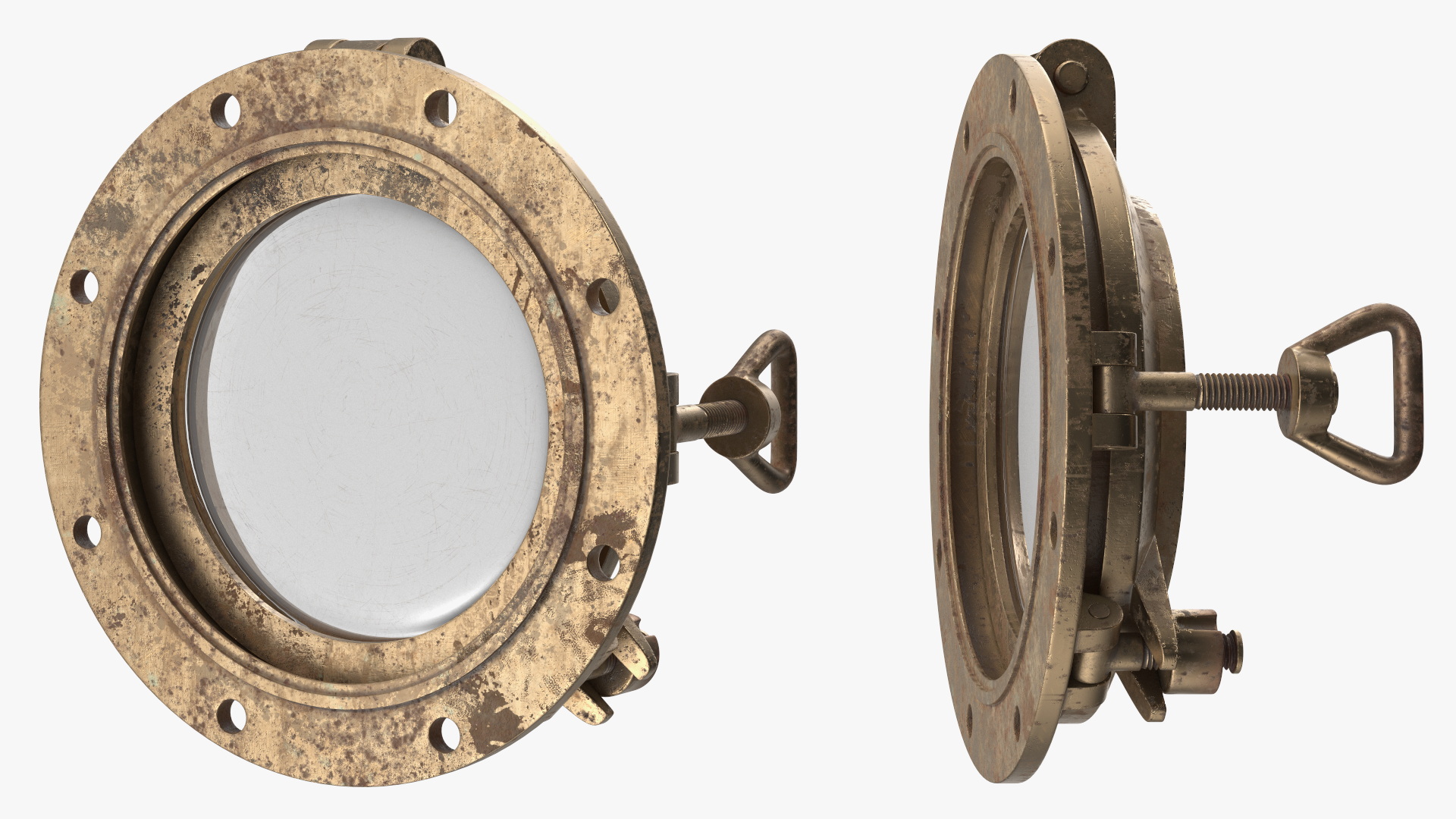 Worn Vintage Ship Porthole Brass 3D