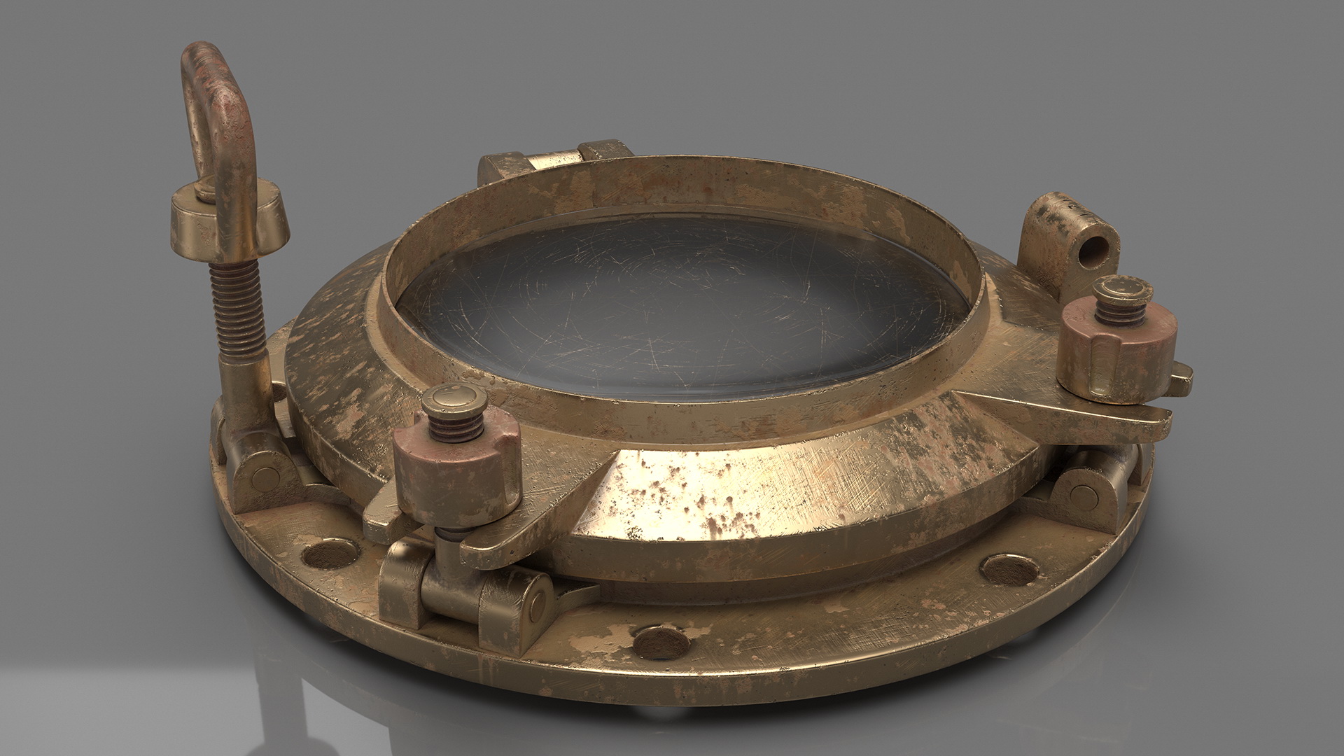 Worn Vintage Ship Porthole Brass 3D