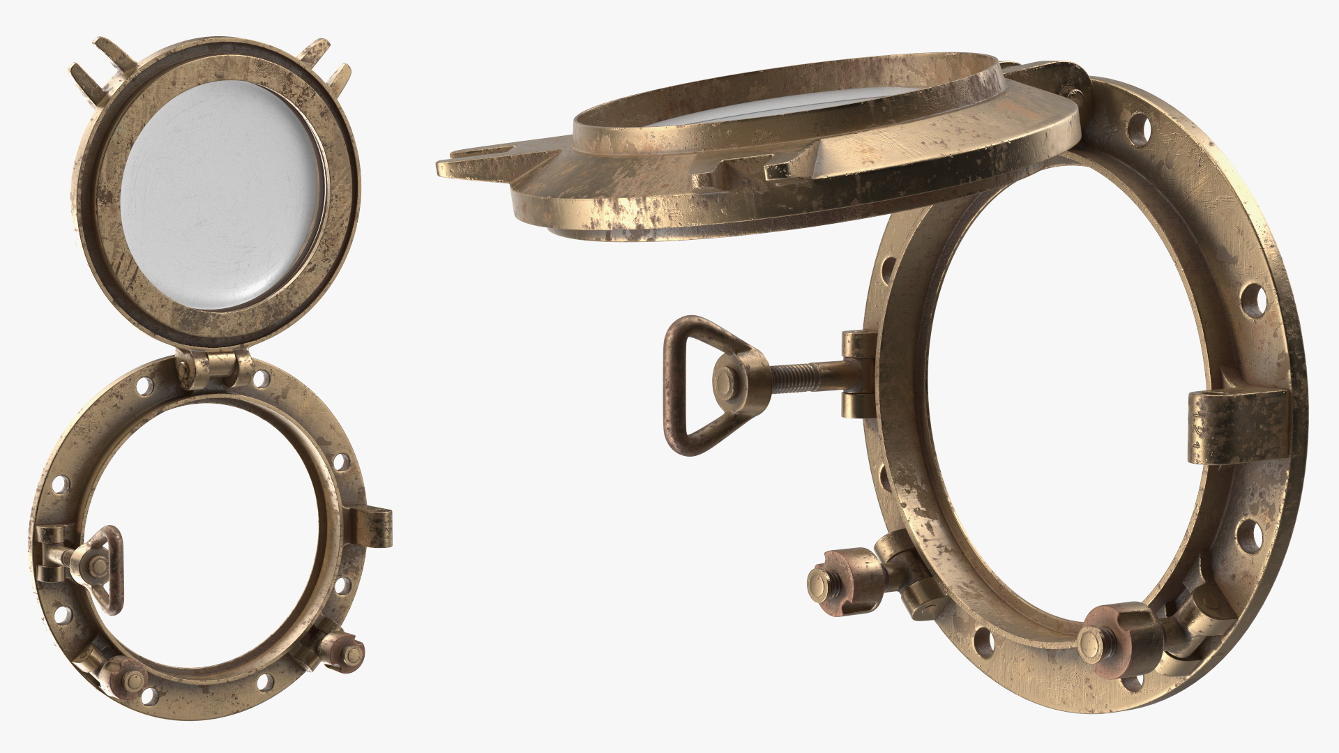 Worn Vintage Ship Porthole Brass 3D