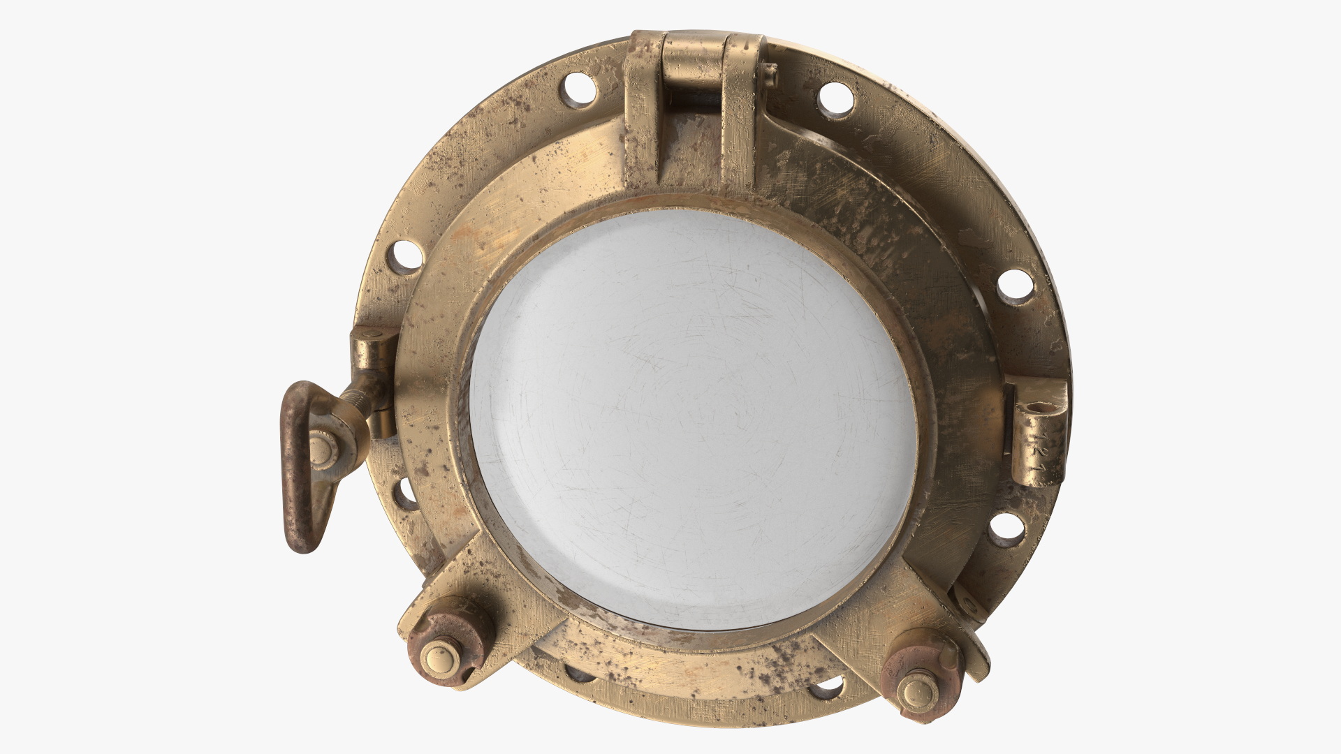 Worn Vintage Ship Porthole Brass 3D