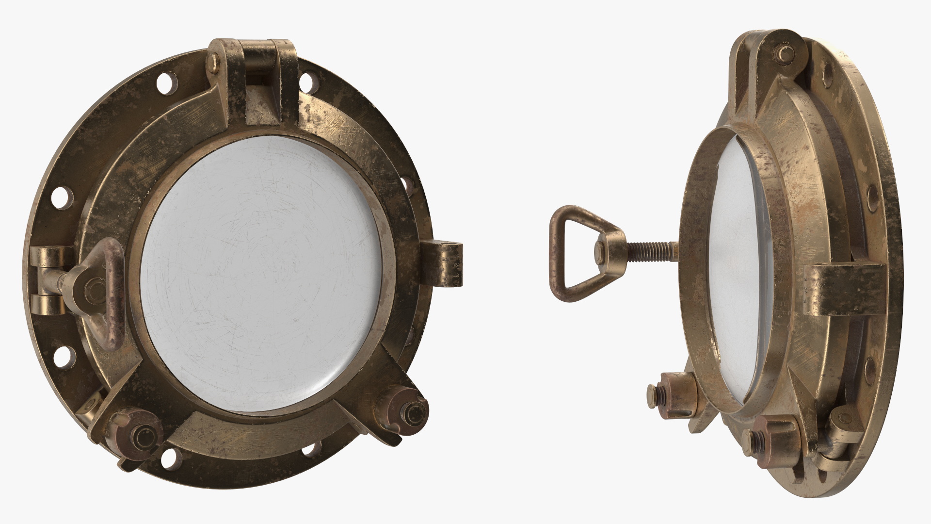 Worn Vintage Ship Porthole Brass 3D