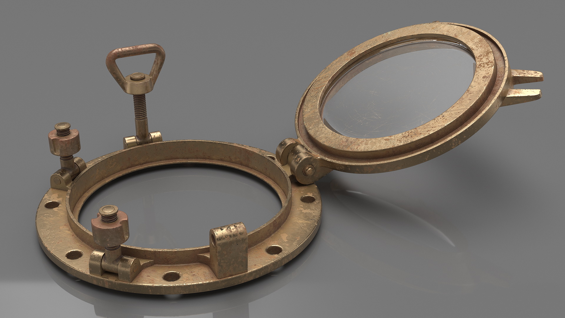 Worn Vintage Ship Porthole Brass 3D